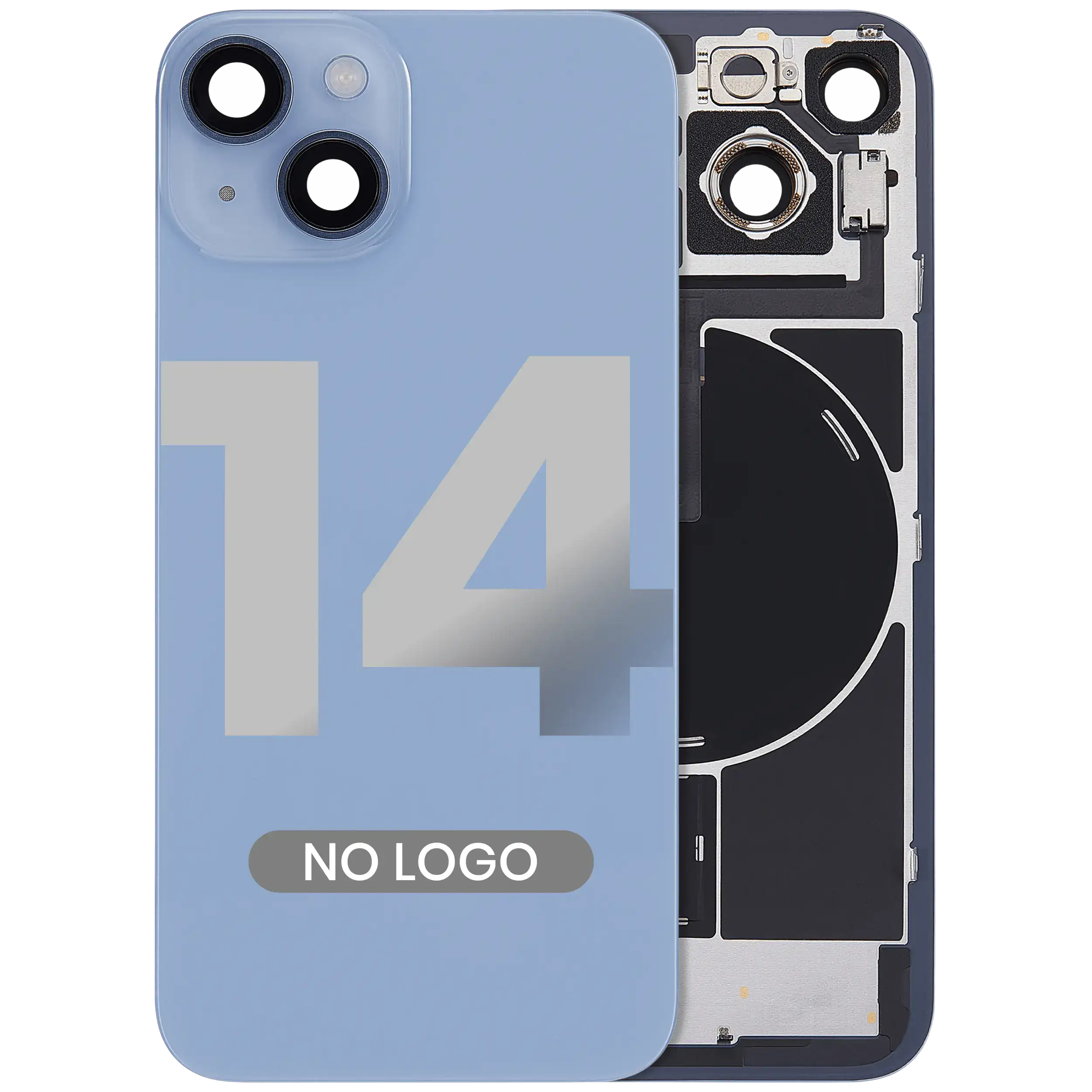 Back Glass w/ MagSafe Magnet & NFC & Flashlight Flex For iPhone 14 (Aftermarket) (No Logo) (Blue) - Image 2