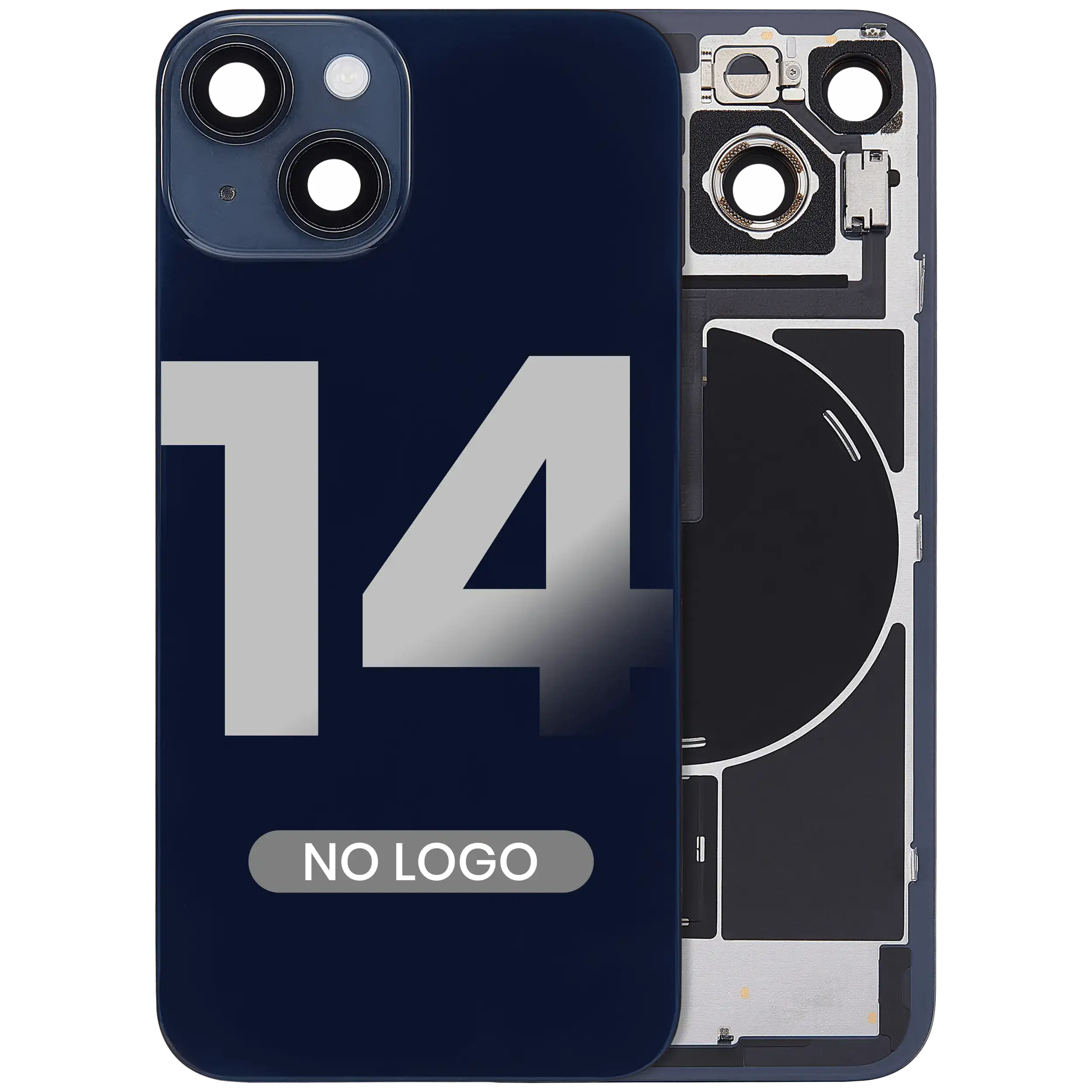 Back Glass w/ MagSafe Magnet & NFC & Flashlight Flex For iPhone 14 (Aftermarket) (No Logo) (Midnight) - Image 2