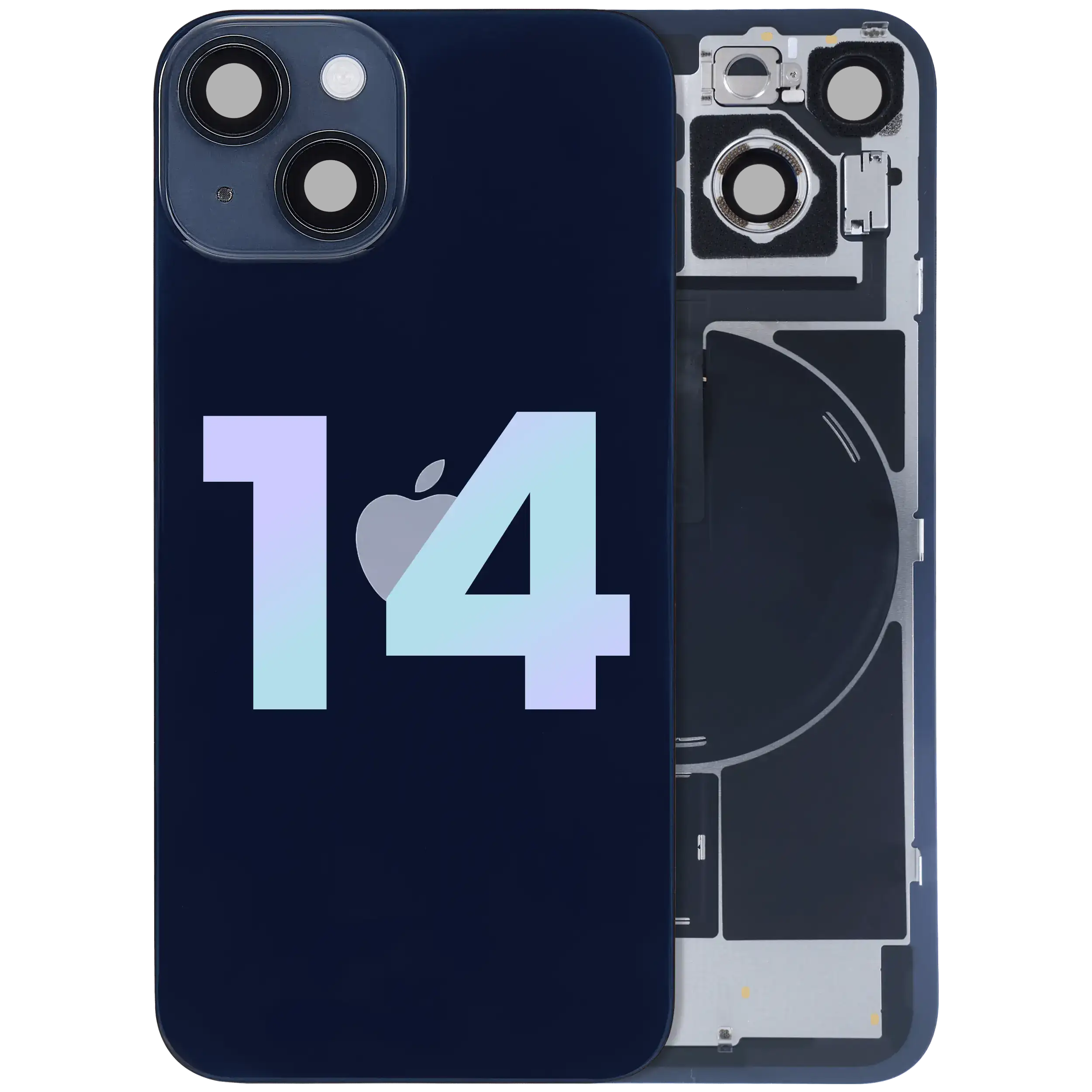 Back Glass w/ MagSafe Magnet & NFC & Flashlight Flex For iPhone 14 (Service Pack) (Midnight) - Image 2