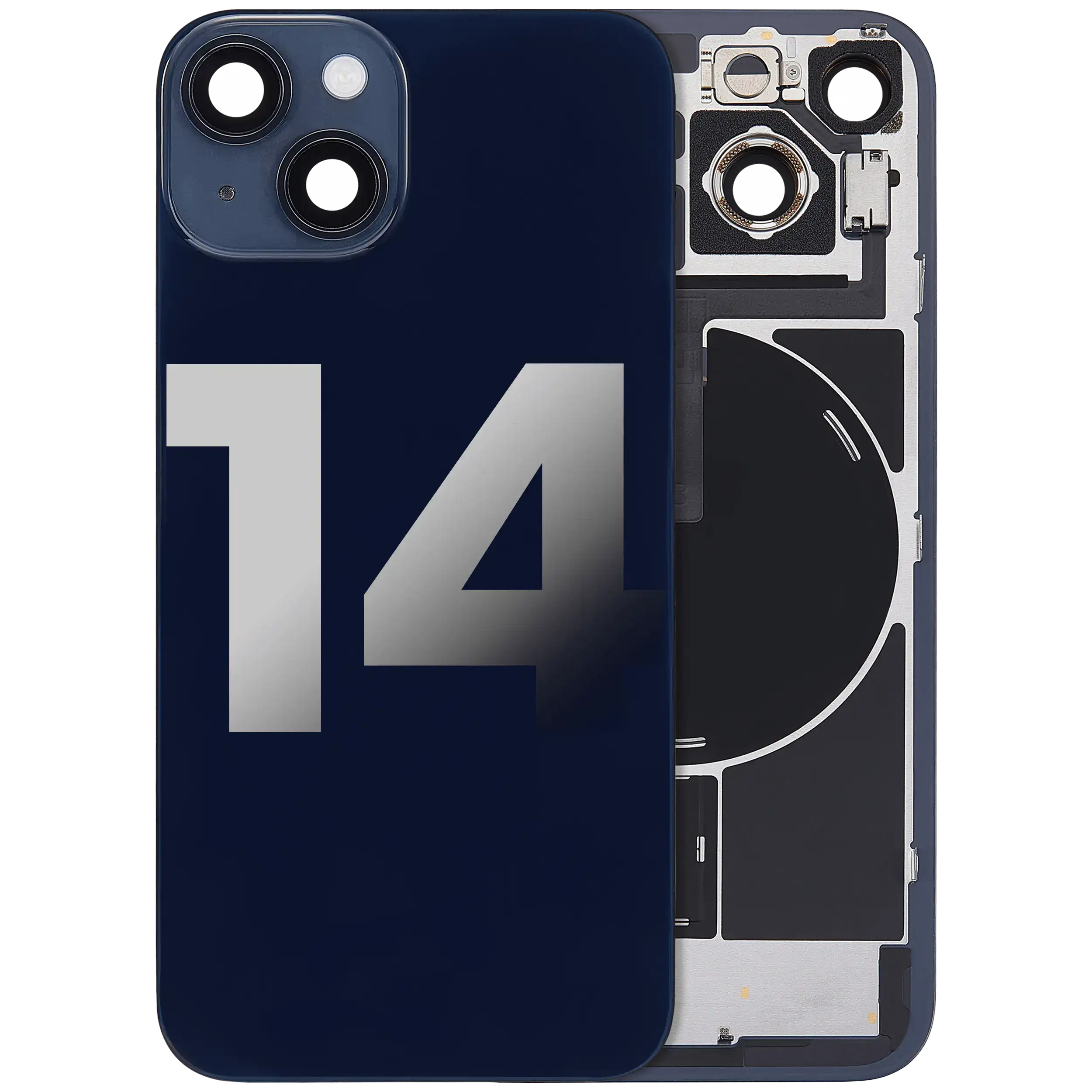 Back Glass w/ MagSafe Magnet & NFC & Flashlight Flex For iPhone 14 (Used OEM Pull: Grade A) (Midnight) - Image 2