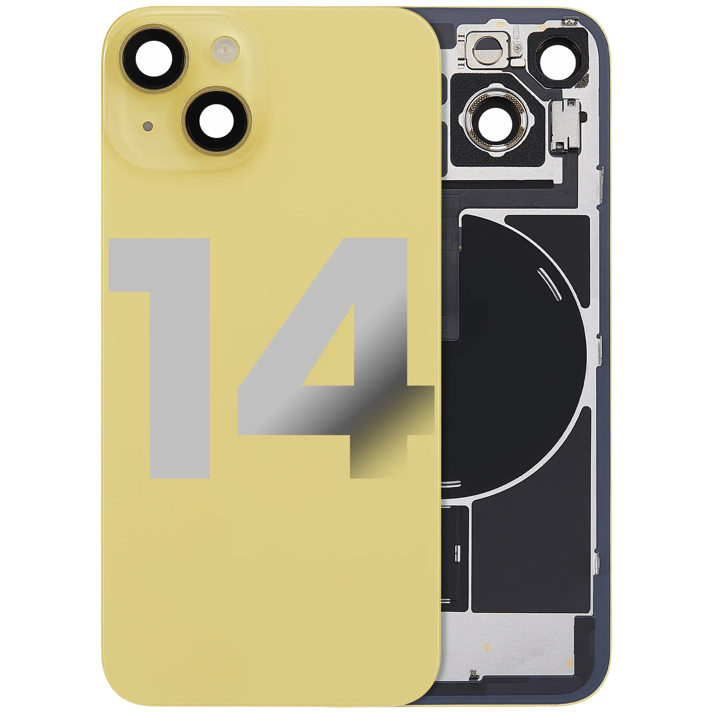 Back Glass w/ MagSafe Magnet & NFC & Flashlight Flex For iPhone 14 (Used OEM Pull: Grade A) (Yellow) - Image 2