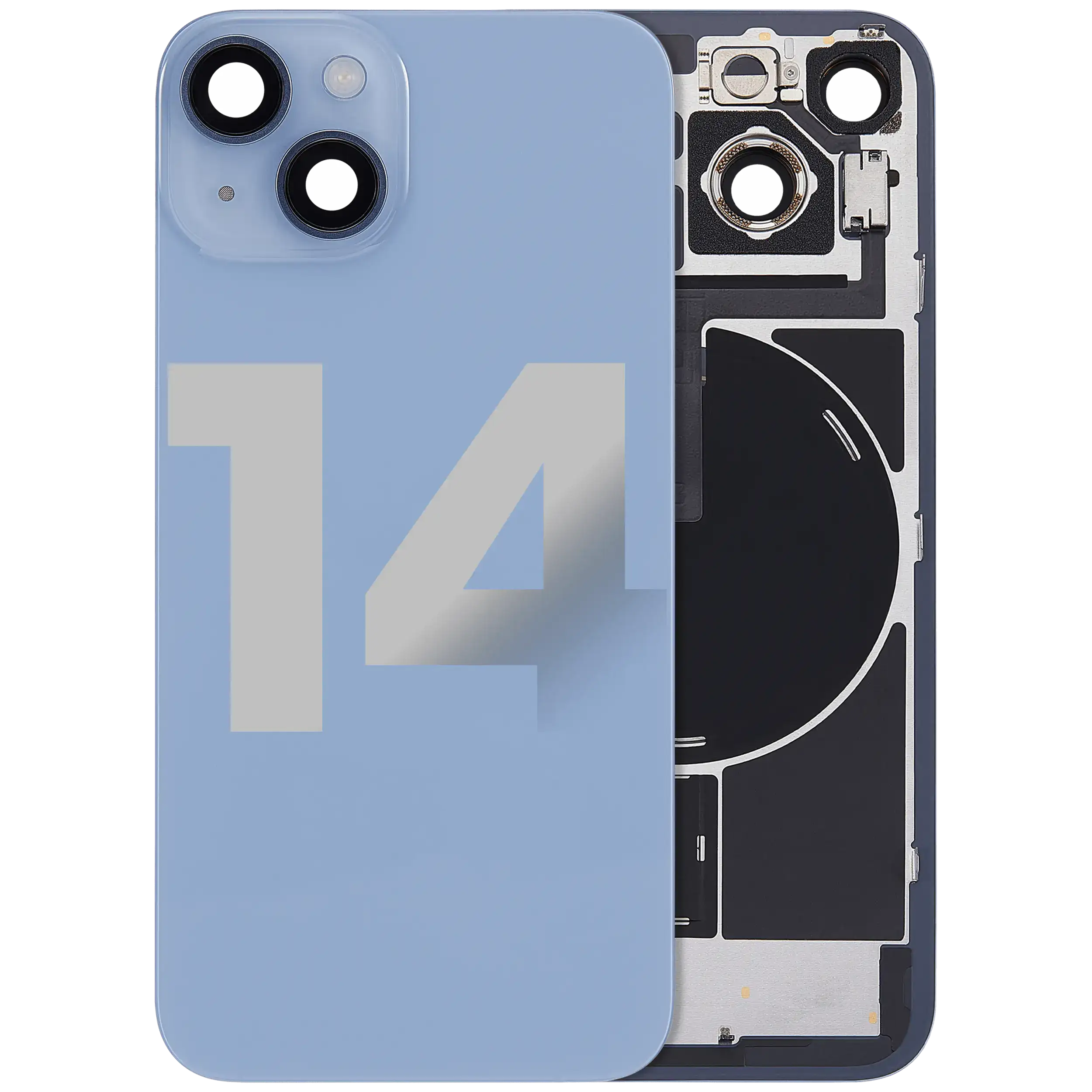 Back Glass w/ MagSafe Magnet & NFC & Flashlight Flex For iPhone 14 (Used OEM Pull: Grade B) (Blue) - Image 2