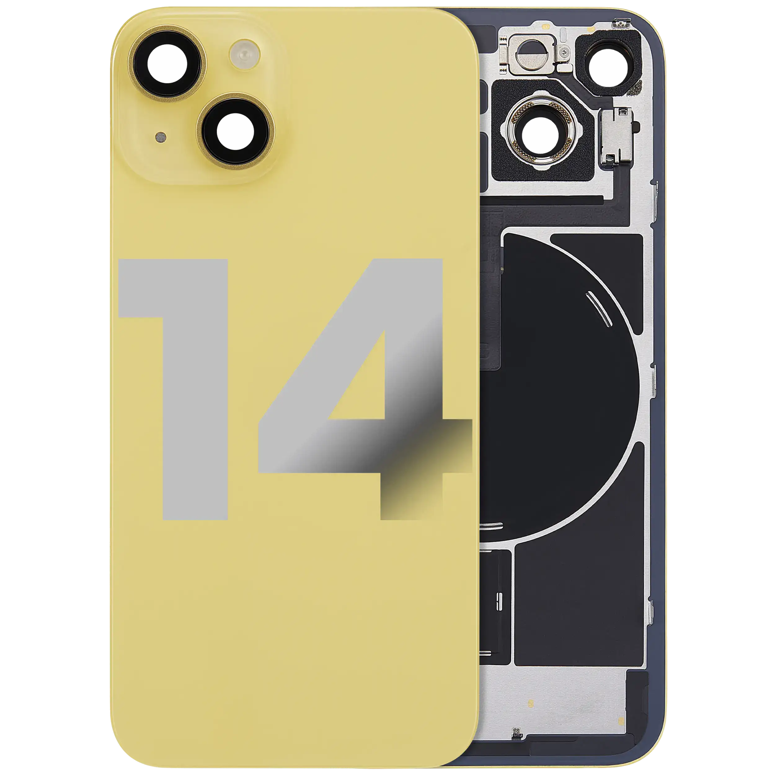 Back Glass w/ MagSafe Magnet & NFC & Flashlight Flex For iPhone 14 (Used OEM Pull: Grade B) (Yellow) - Image 2