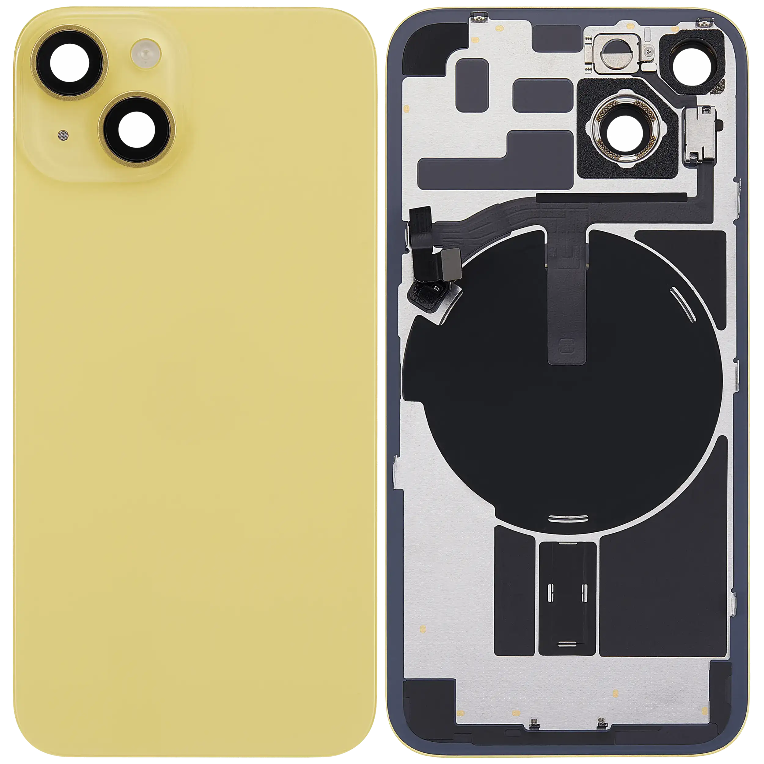 Back Glass w/ MagSafe Magnet & NFC & Flashlight Flex For iPhone 14 (Used OEM Pull: Grade B) (Yellow)
