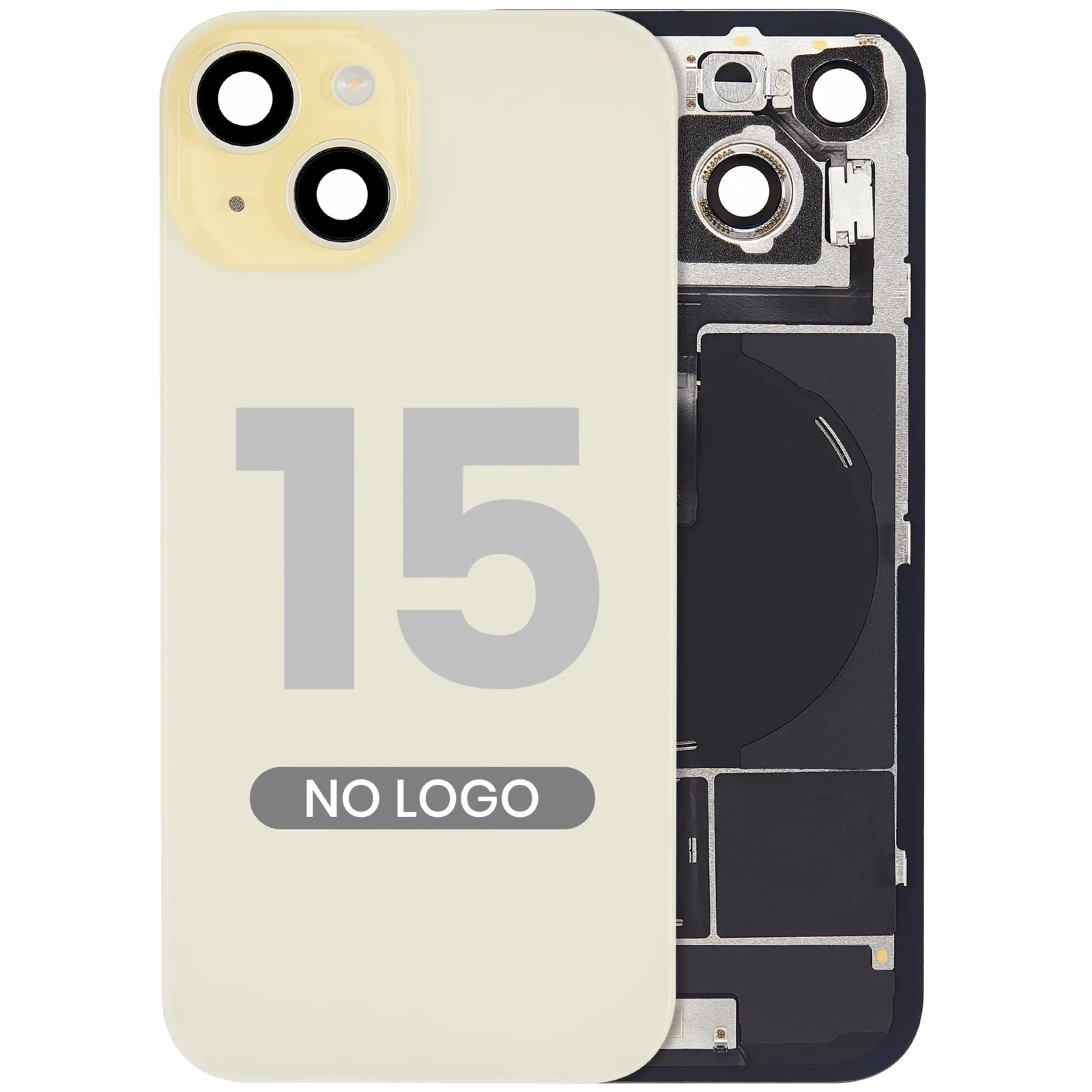 Back Glass w/ MagSafe Magnet & NFC & Flashlight Flex For iPhone 15 (No Logo) (Aftermarket) (Yellow) - Image 2