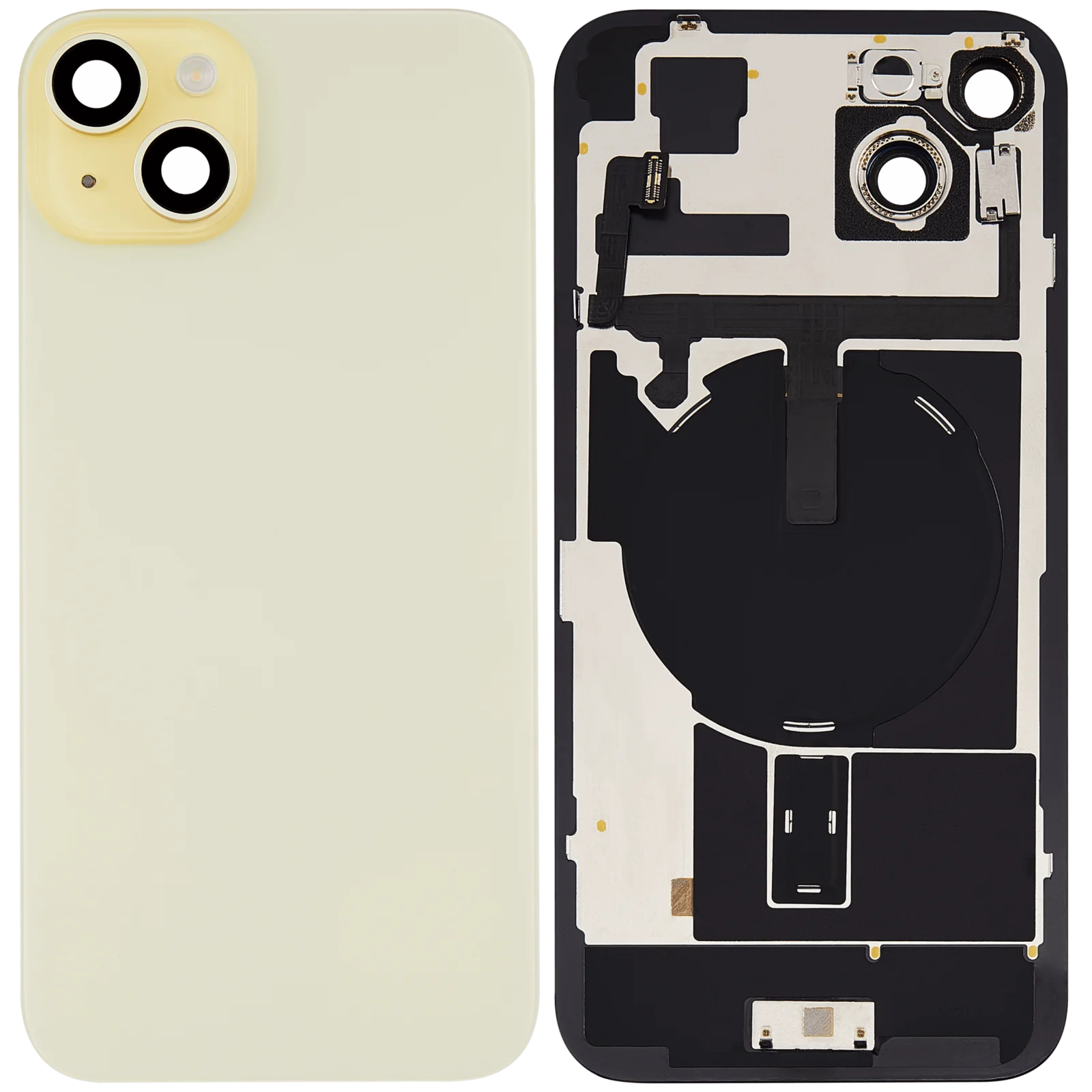 Back Glass w/ MagSafe Magnet & NFC & Flashlight Flex For iPhone 15 Plus (No Logo) (Aftermarket) (Yellow)
