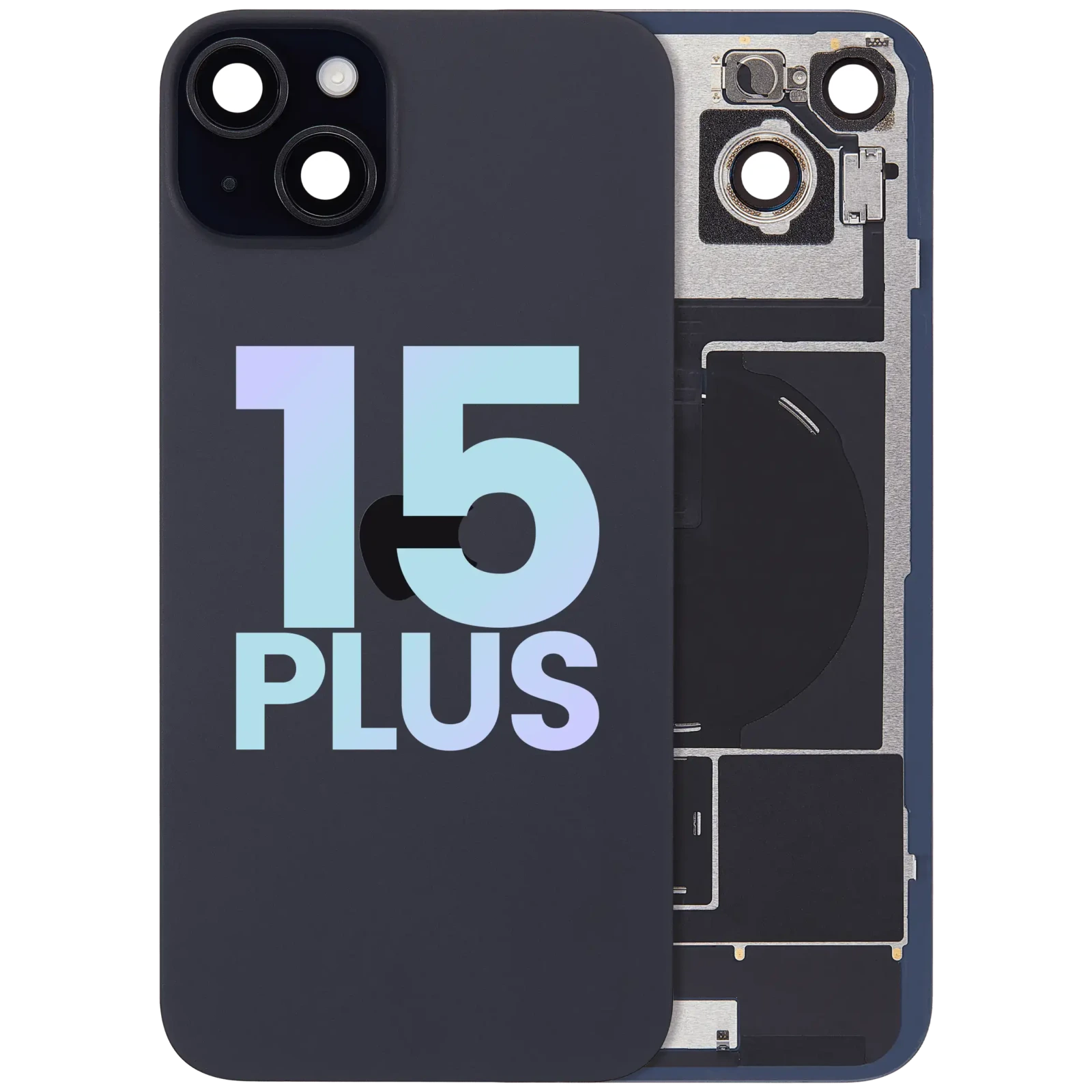 Back Glass w/ MagSafe Magnet & NFC & Flashlight Flex For iPhone 15 Plus (Service Pack) (Black) - Image 2