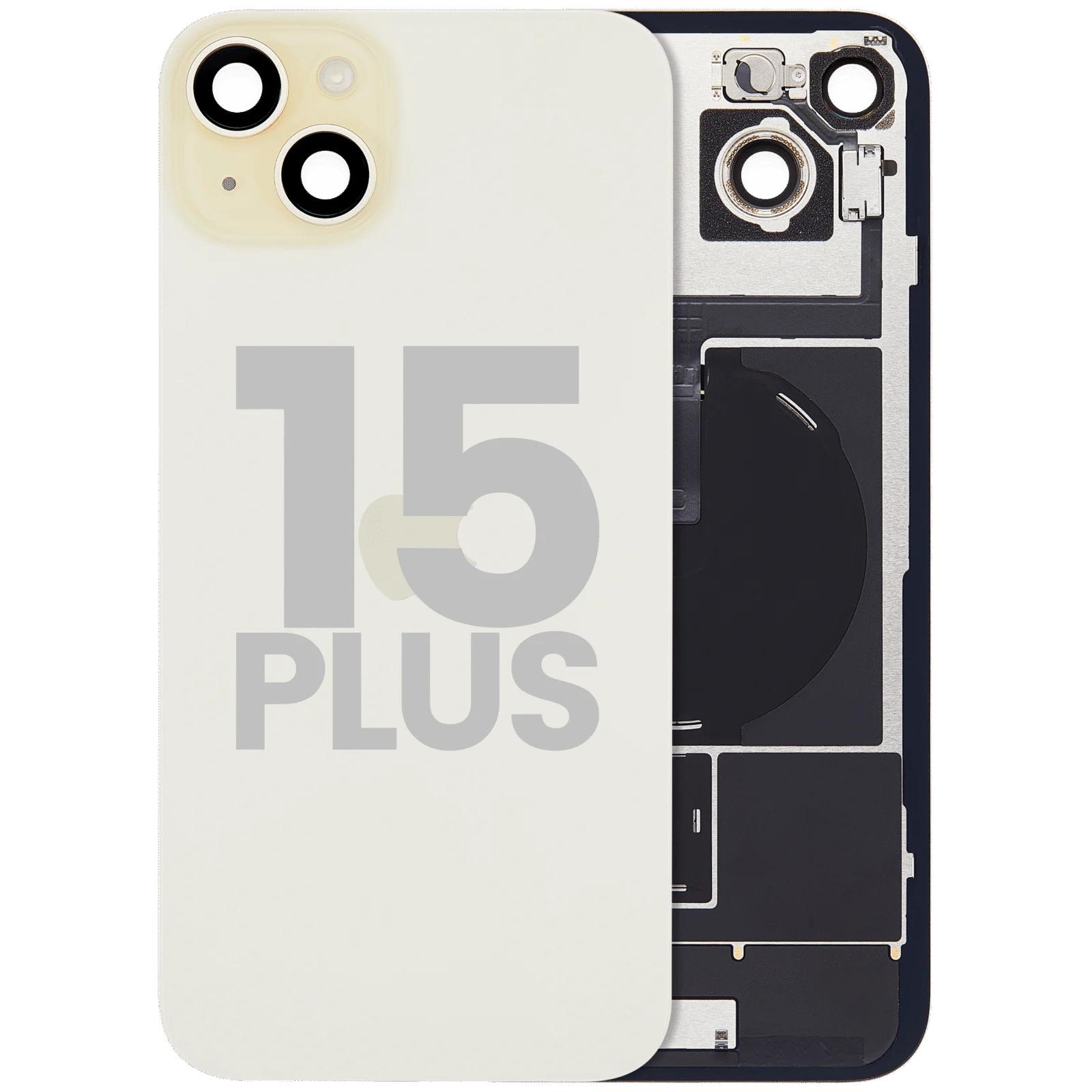 Back Glass w/ MagSafe Magnet & NFC & Flashlight Flex For iPhone 15 Plus (Used OEM Pull: Grade C) (Yellow) - Image 2