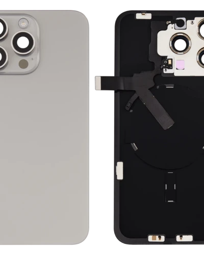 Back Glass w/ MagSafe Magnet & NFC & Flashlight Flex For iPhone 15 Pro Max (No Logo) (Aftermarket) (Natural Titanium)