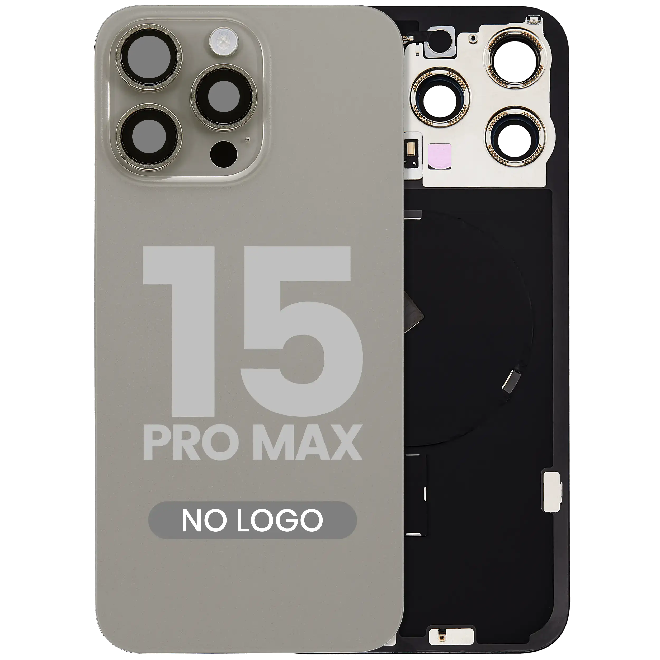 Back Glass w/ MagSafe Magnet & NFC & Flashlight Flex For iPhone 15 Pro Max (No Logo) (Aftermarket) (Natural Titanium) - Image 2