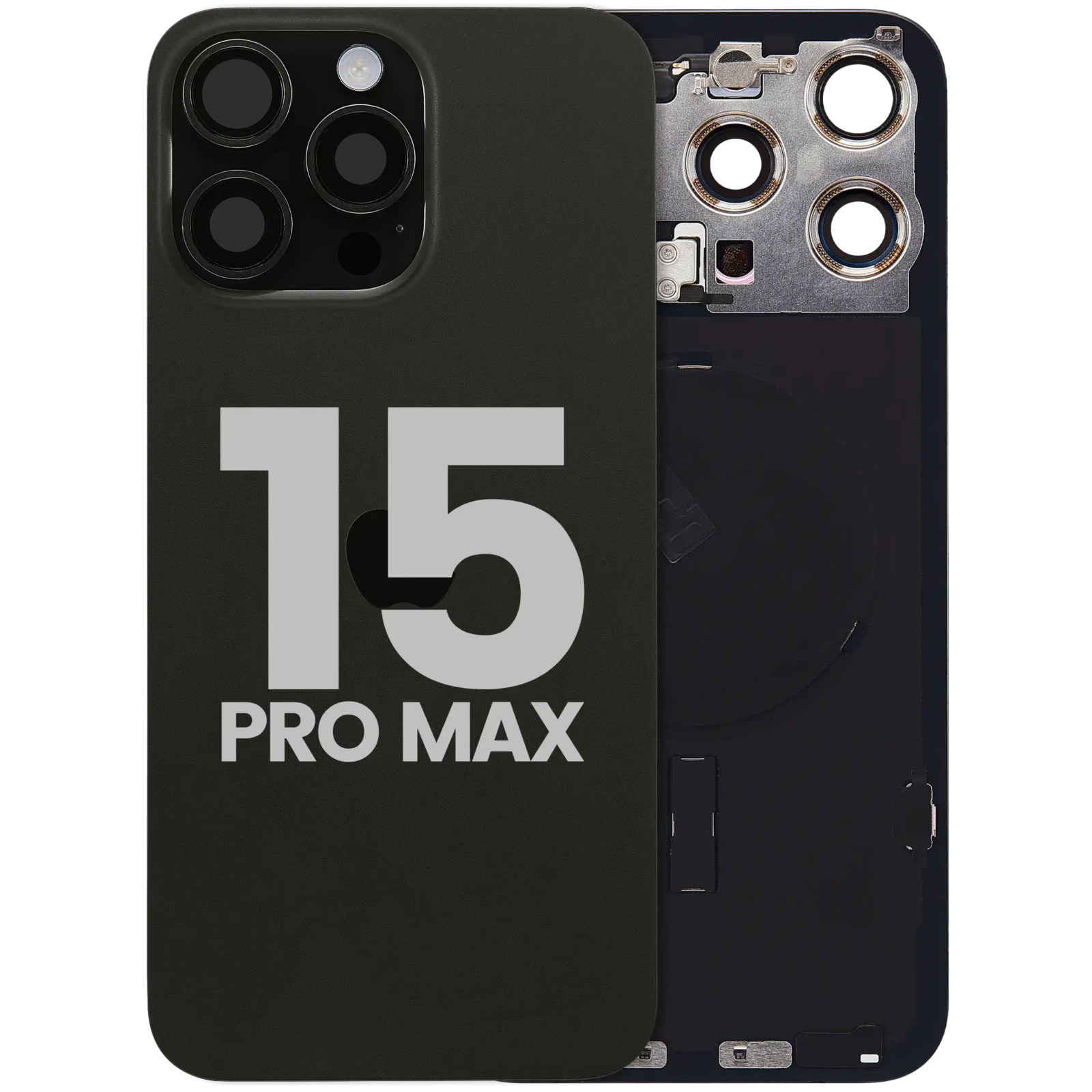 Back Glass w/ MagSafe Magnet & NFC & Flashlight Flex For iPhone 15 Pro Max (Used OEM Pull: Grade C) (Black Titanium) - Image 2