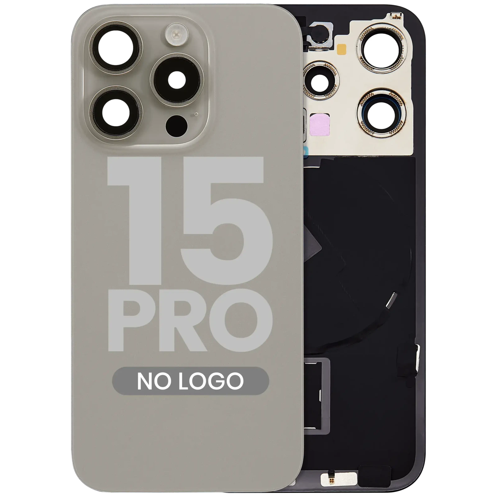 Back Glass w/ MagSafe Magnet & NFC & Flashlight Flex For iPhone 15 Pro (No Logo) (Aftermarket) (Natural Titanium) - Image 2