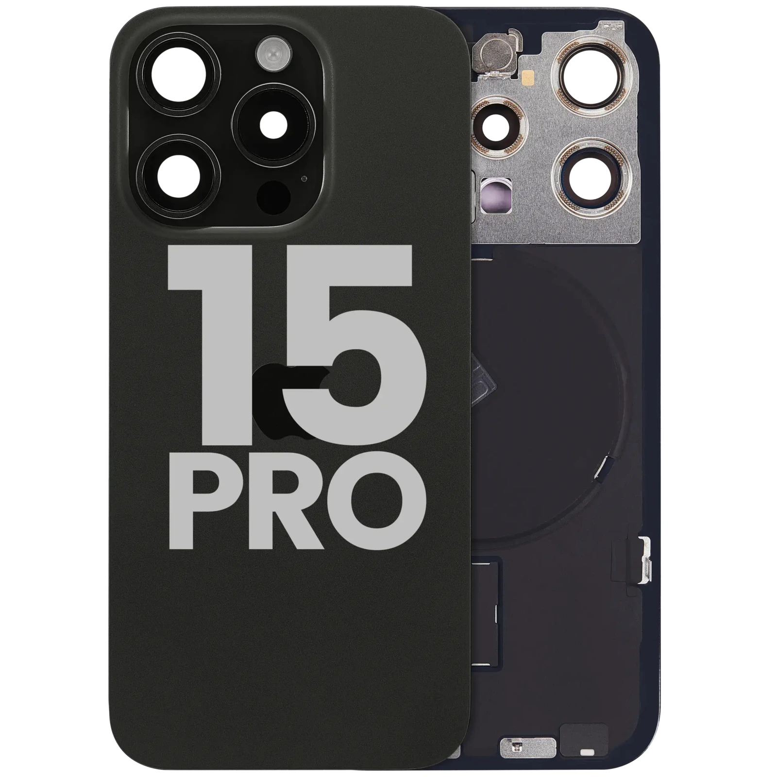 Back Glass w/ MagSafe Magnet & NFC & Flashlight Flex For iPhone 15 Pro (Used OEM Pull: Grade C) (Black Titanium)