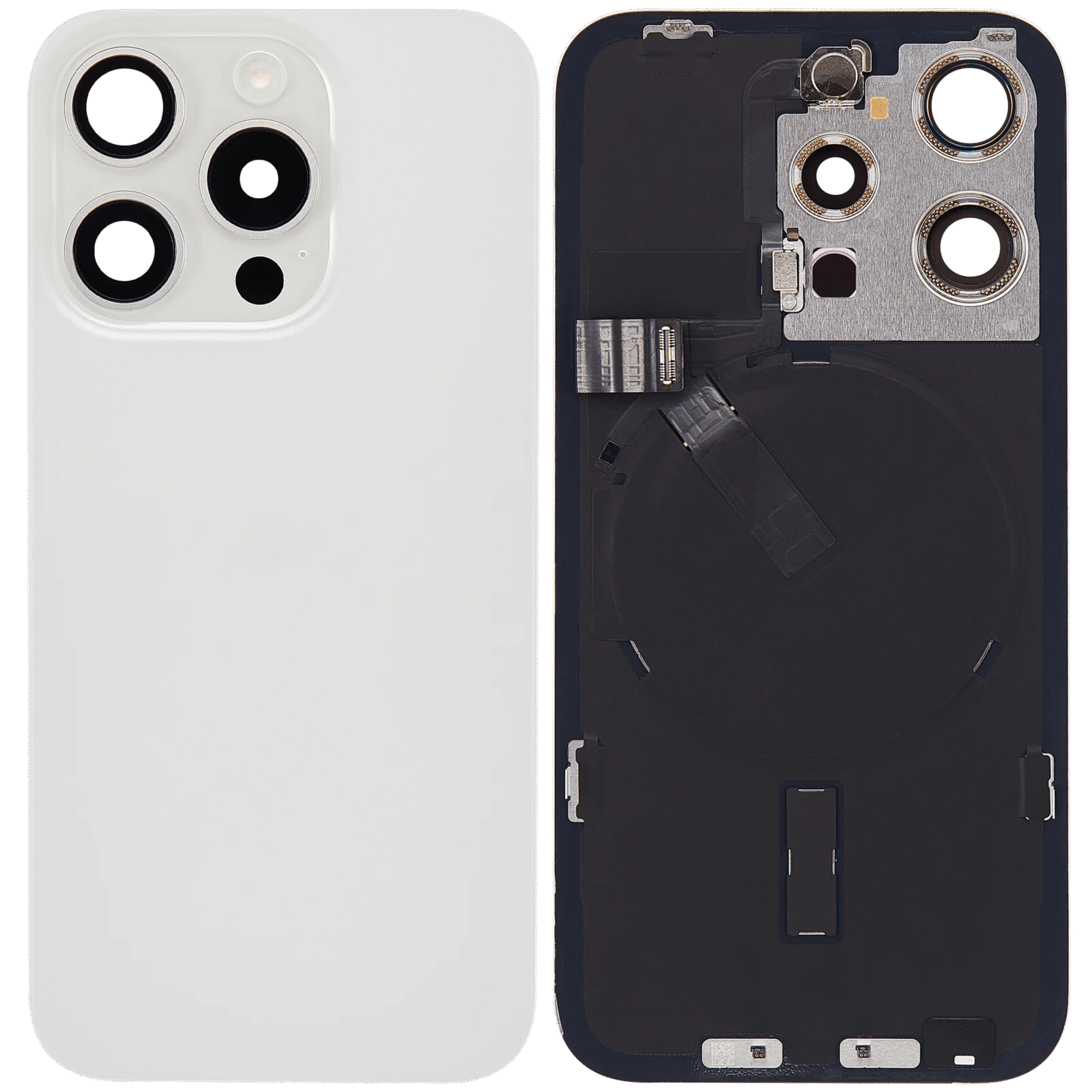Back Glass w/ MagSafe Magnet & NFC & Flashlight Flex For iPhone 15 Pro (Used OEM Pull: Grade C) (White Titanium)