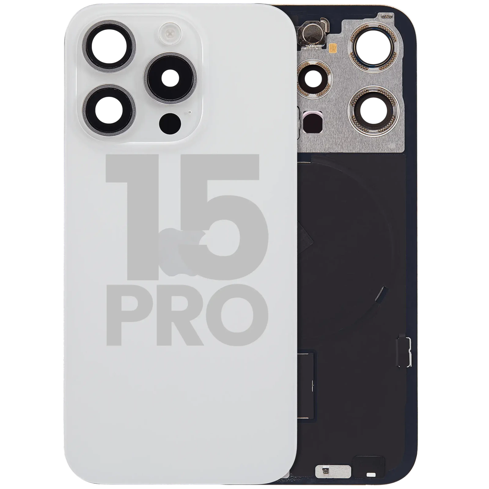 Back Glass w/ MagSafe Magnet & NFC & Flashlight Flex For iPhone 15 Pro (Used OEM Pull: Grade C) (White Titanium) - Image 2