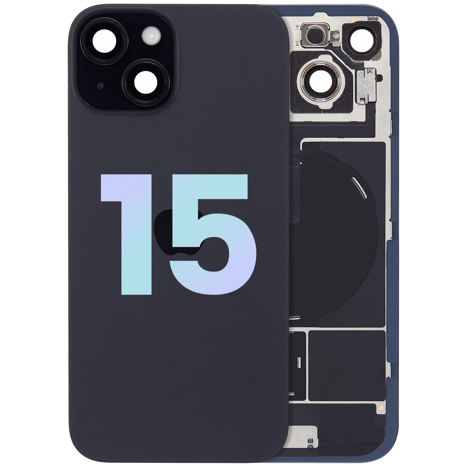 Back Glass w/ MagSafe Magnet & NFC & Flashlight Flex For iPhone 15 (Service Pack) (Black) - Image 2