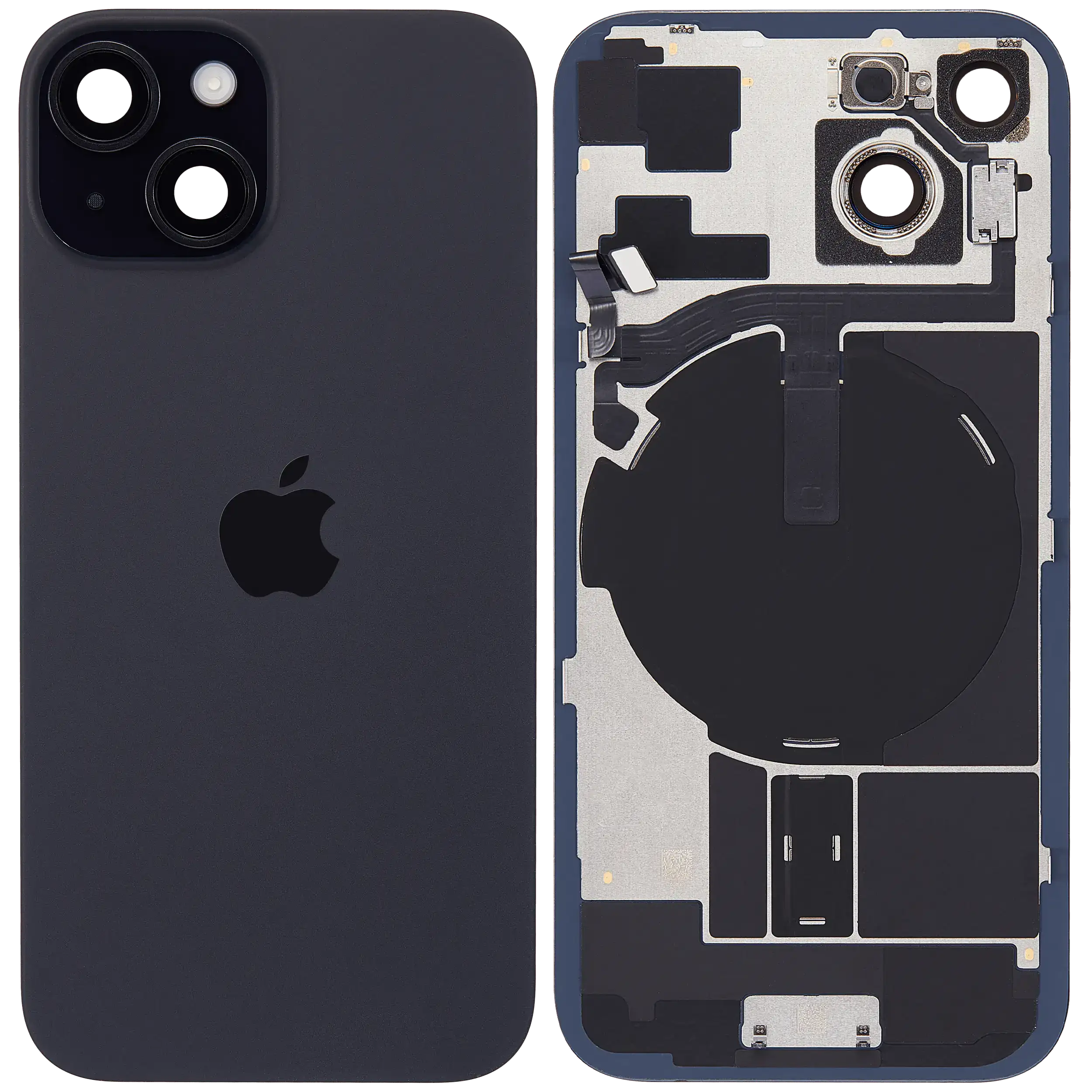 Back Glass w/ MagSafe Magnet & NFC & Flashlight Flex For iPhone 15 (Service Pack) (Black)