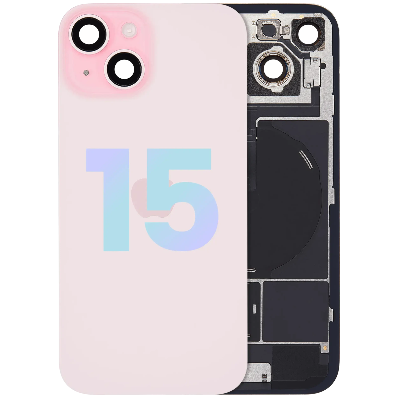 Back Glass w/ MagSafe Magnet & NFC & Flashlight Flex For iPhone 15 (Service Pack) (Pink) - Image 2