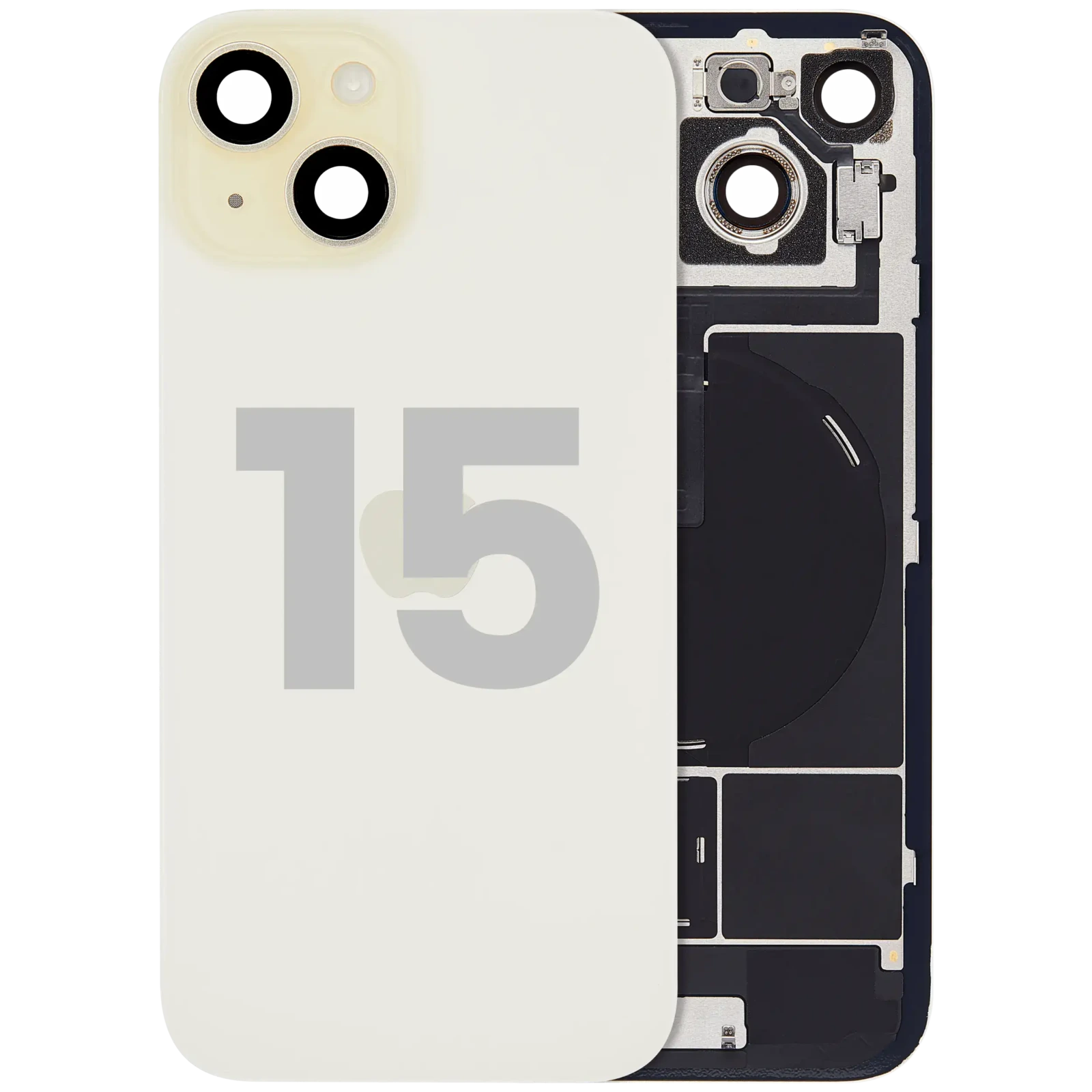 Back Glass w/ MagSafe Magnet & NFC & Flashlight Flex For iPhone 15 (Used OEM Pull: Grade B) (Yellow) - Image 2