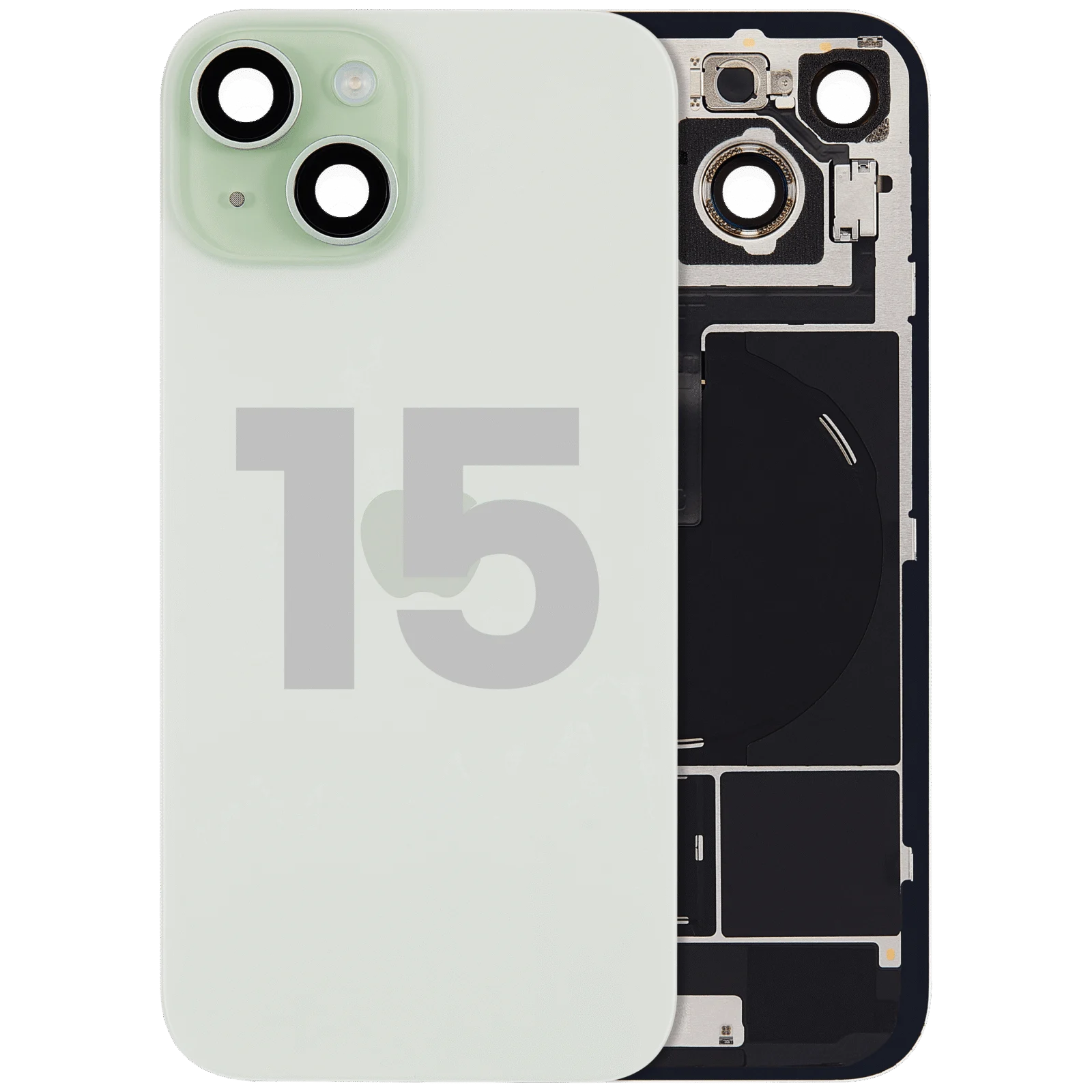 Back Glass w/ MagSafe Magnet & NFC & Flashlight Flex For iPhone 15 (Used OEM Pull: Grade C) (Green) - Image 2