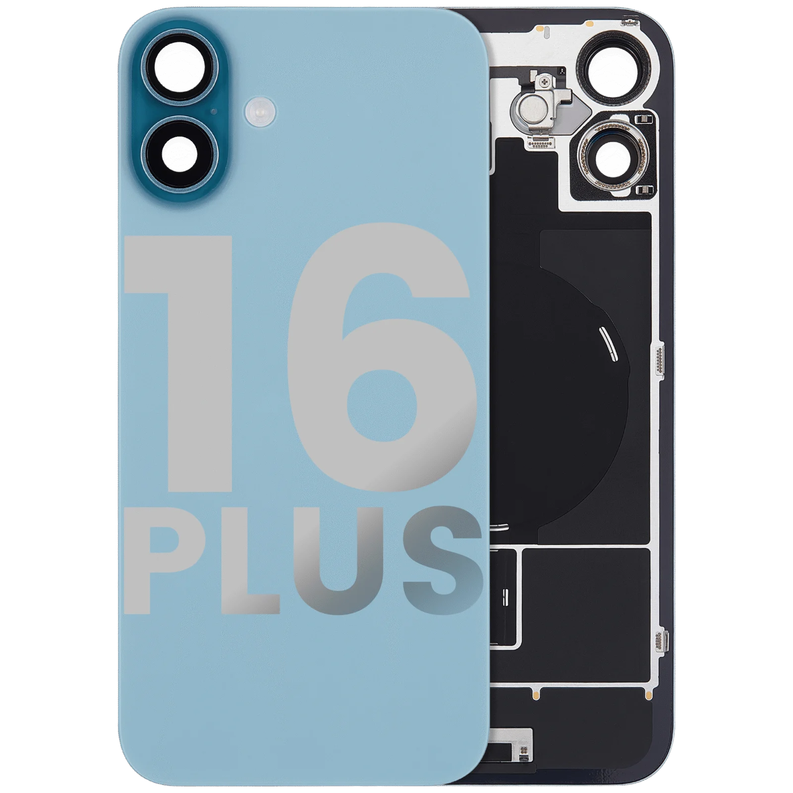 Back Glass w/ MagSafe Magnet & NFC & Flashlight Flex For iPhone 16 Plus (Used OEM Pull: Grade C) (Teal) - Image 2