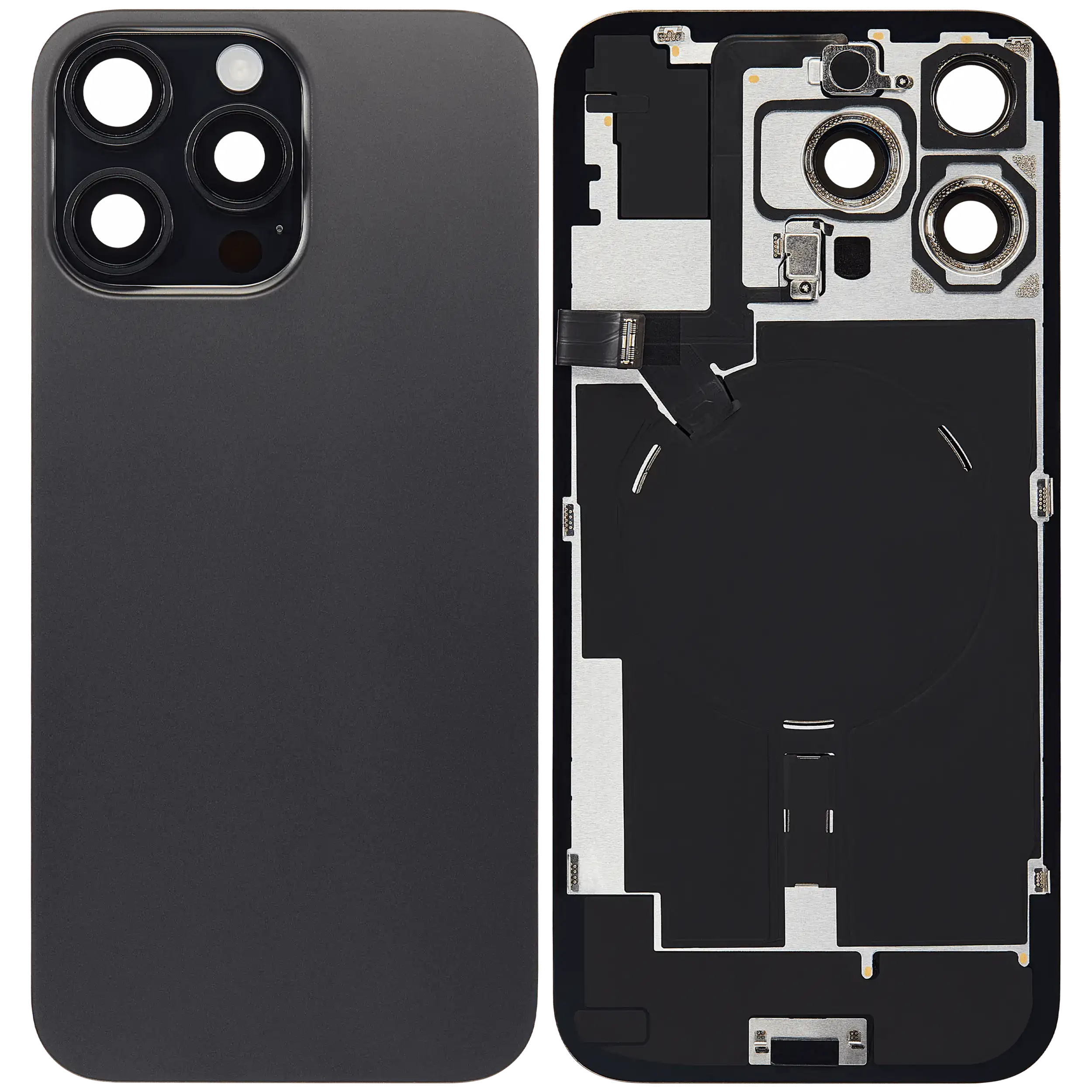 Back Glass w/ MagSafe Magnet & NFC & Flashlight Flex For iPhone 16 Pro Max (No Logo) (Aftermarket) (Black Titanium)