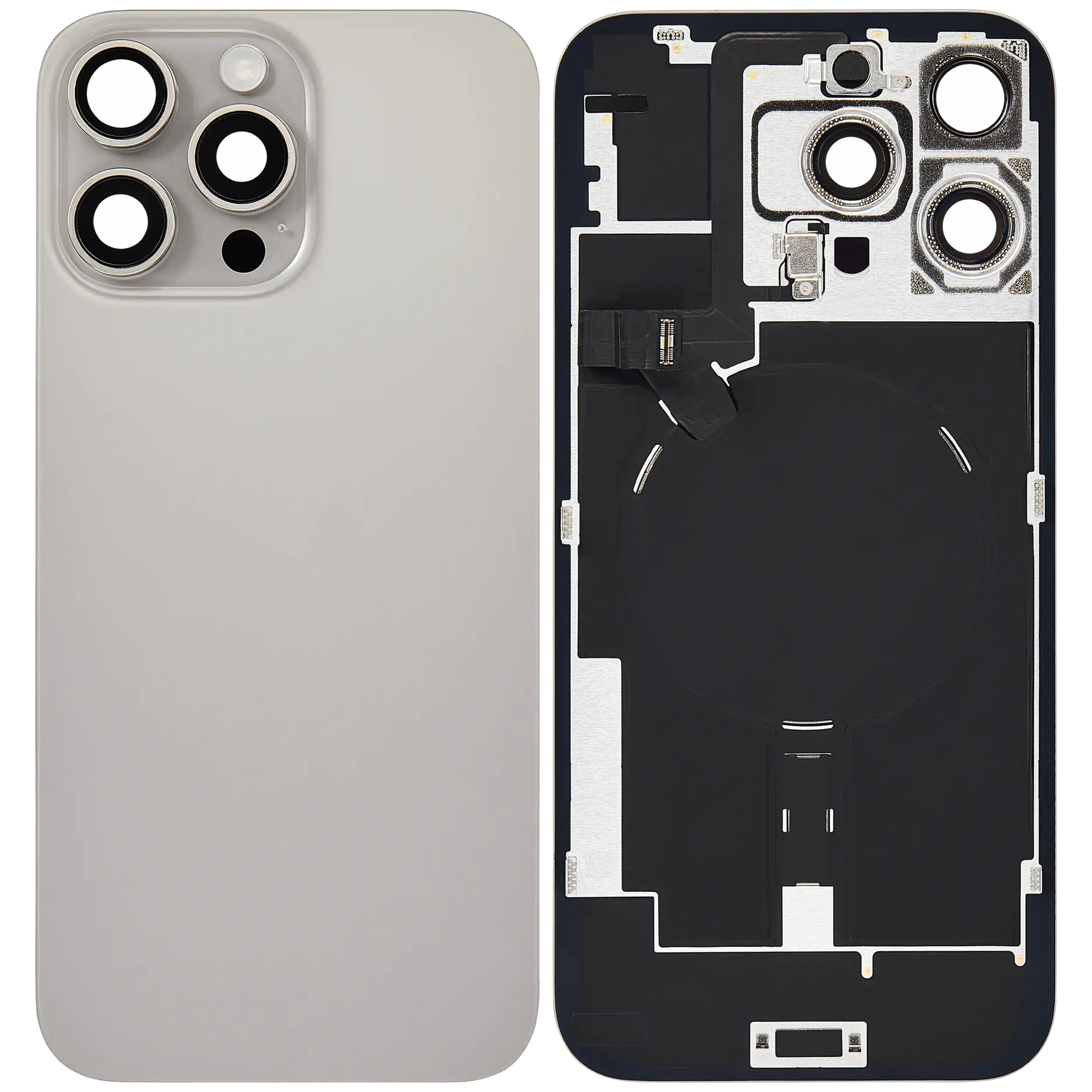 Back Glass w/ MagSafe Magnet & NFC & Flashlight Flex For iPhone 16 Pro Max (Used OEM Pull: Grade B) (Natural Titanium)