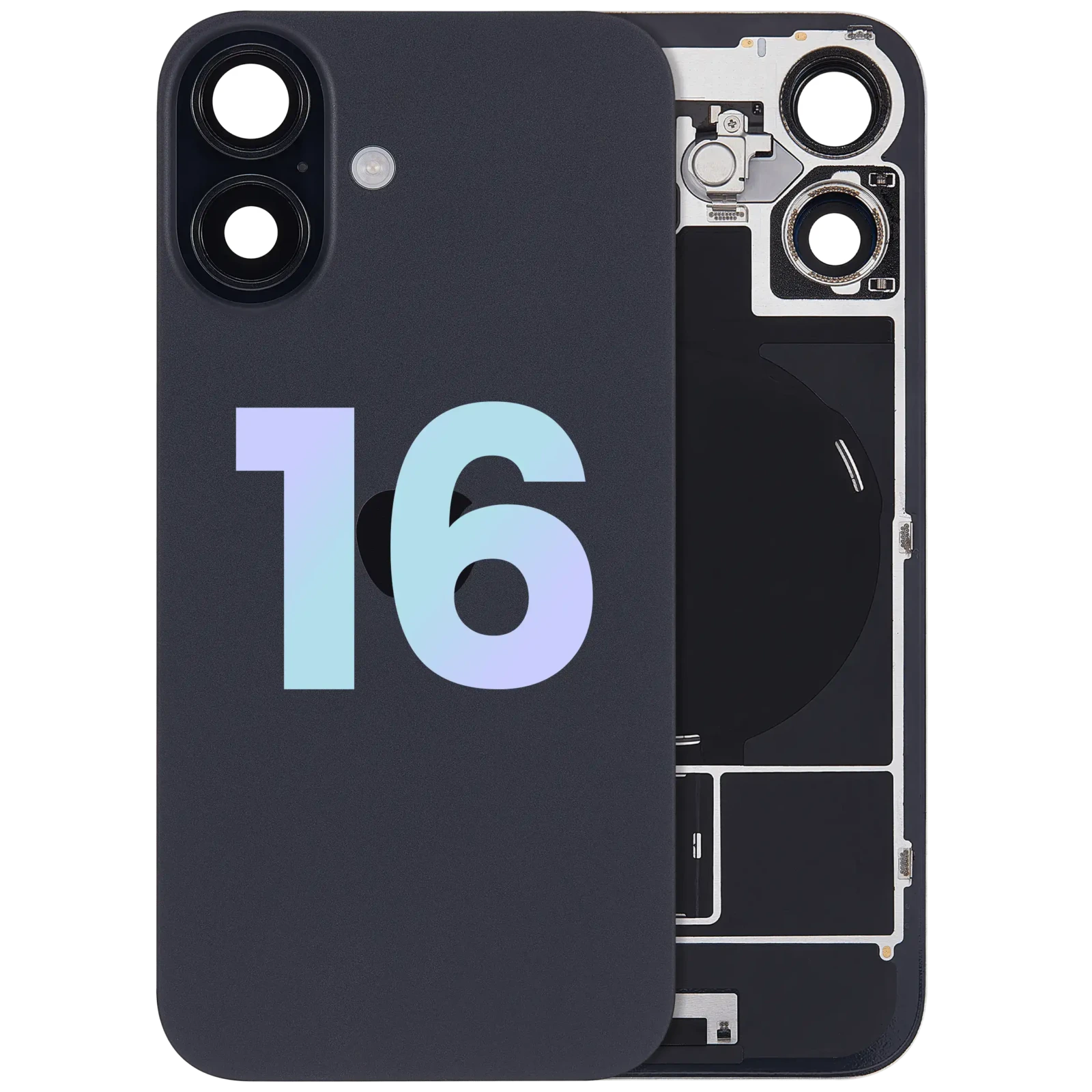 Back Glass w/ MagSafe Magnet & NFC & Flashlight Flex For iPhone 16 (Service Pack) (Black) - Image 2
