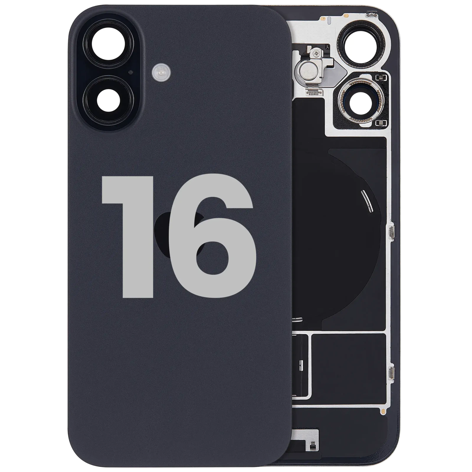Back Glass w/ MagSafe Magnet & NFC & Flashlight Flex For iPhone 16 (Used OEM Pull: Grade A) (Black) - Image 2