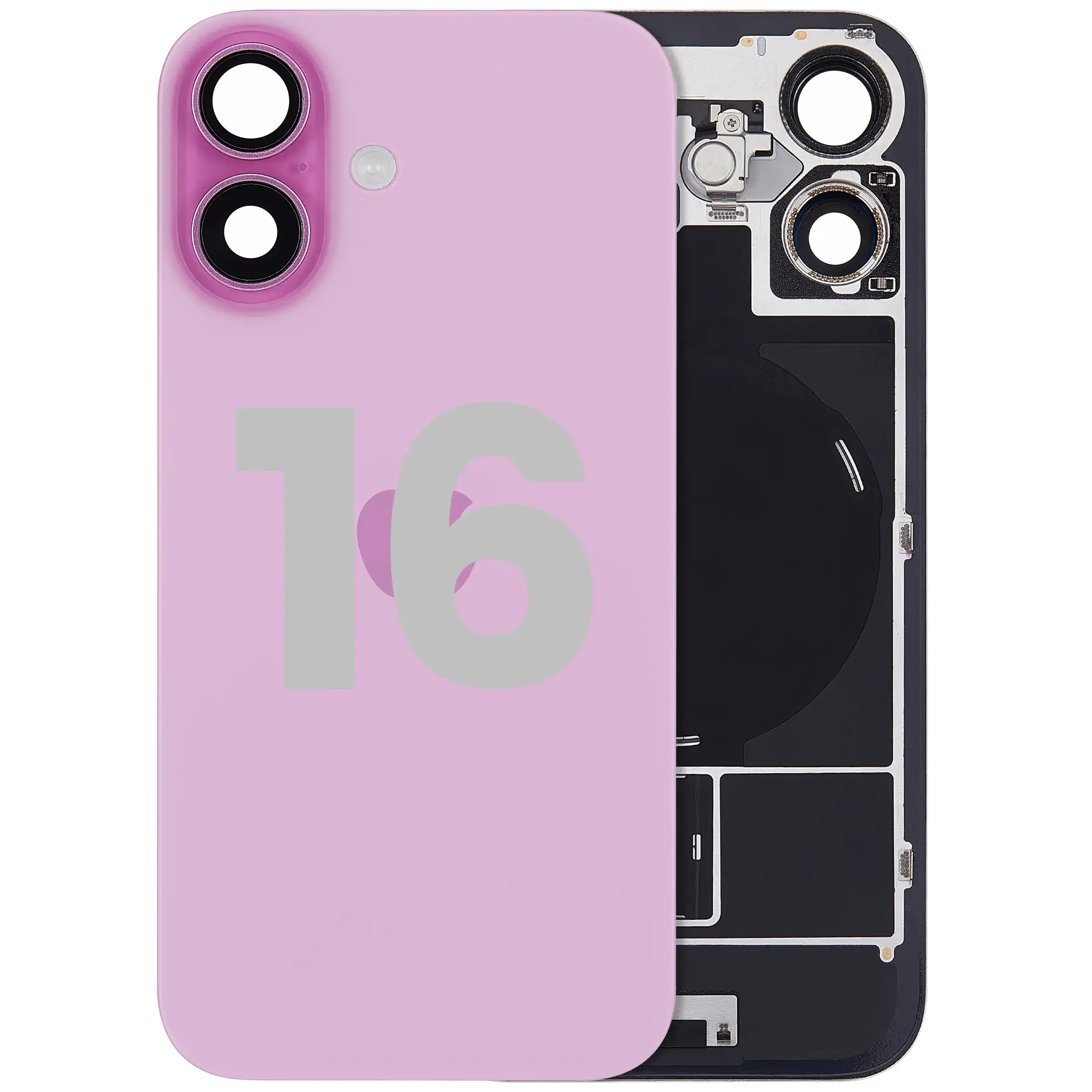 Back Glass w/ MagSafe Magnet & NFC & Flashlight Flex For iPhone 16 (Used OEM Pull: Grade A) (Pink) - Image 2