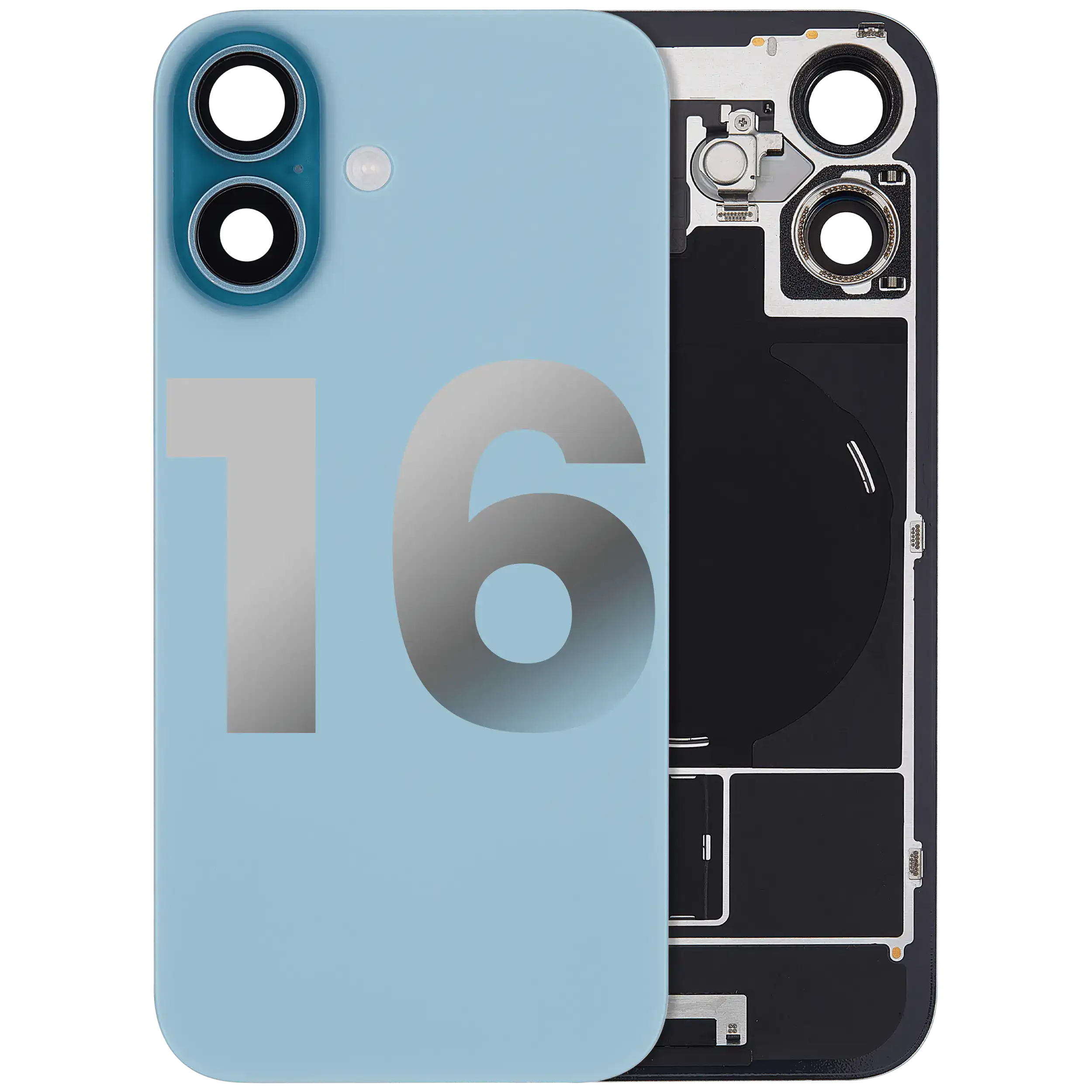 Back Glass w/ MagSafe Magnet & NFC & Flashlight Flex For iPhone 16 (Used OEM Pull: Grade B) (Teal) - Image 2
