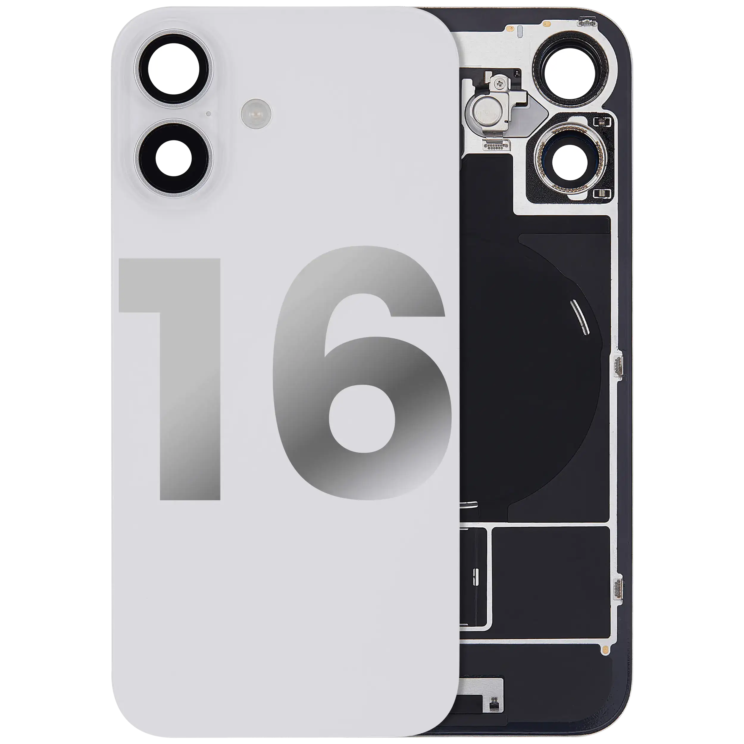 Back Glass w/ MagSafe Magnet & NFC & Flashlight Flex For iPhone 16 (Used OEM Pull: Grade B) (White) - Image 2