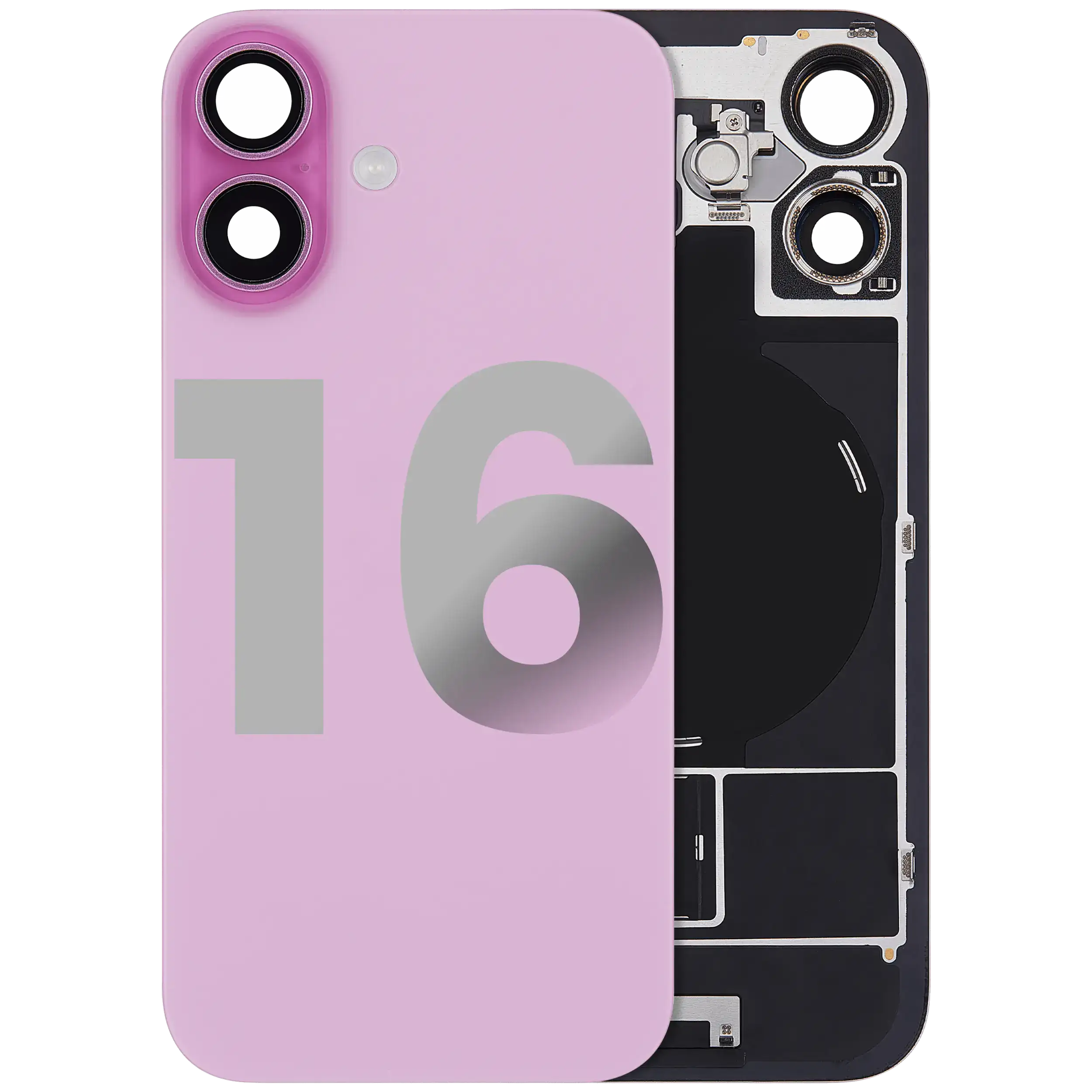 Back Glass w/ MagSafe Magnet & NFC & Flashlight Flex For iPhone 16 (Used OEM Pull: Grade C) (Pink) - Image 2