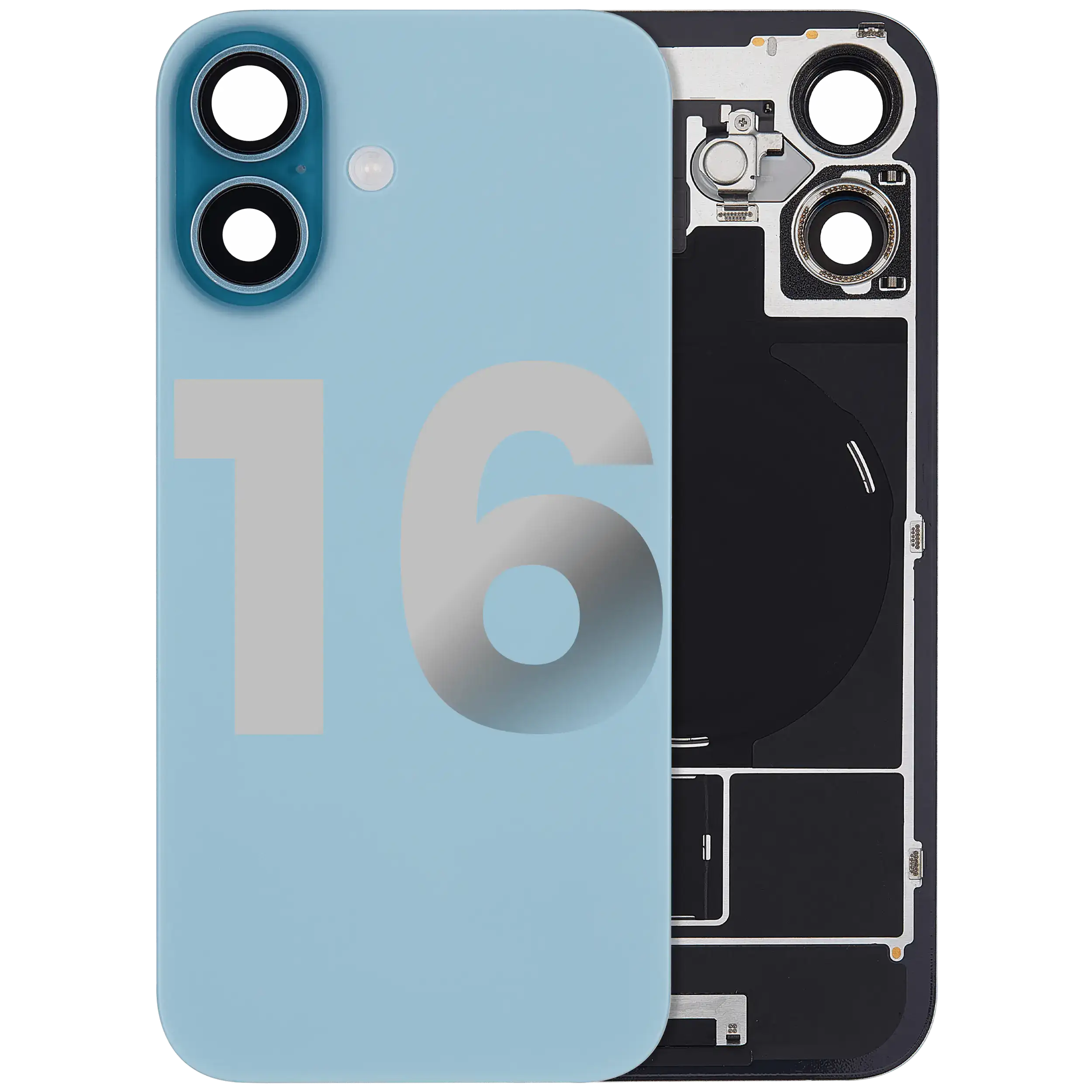 Back Glass w/ MagSafe Magnet & NFC & Flashlight Flex For iPhone 16 (Used OEM Pull: Grade C) (Teal) - Image 2
