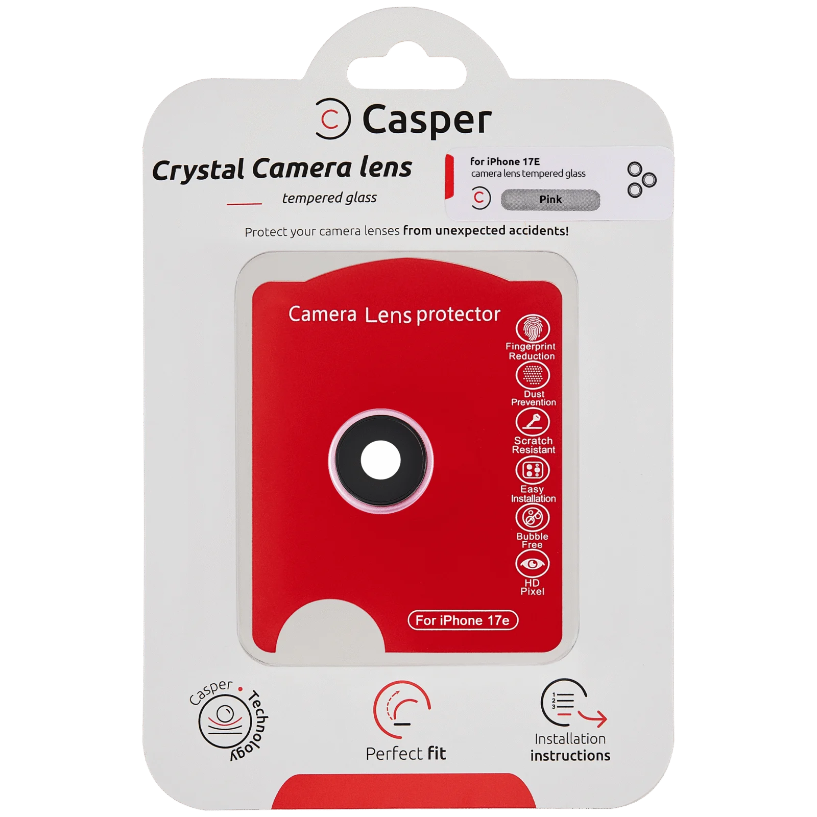 Casper Camera Lens Protector Compatible For iPhone 17E (Pink) (Clear)