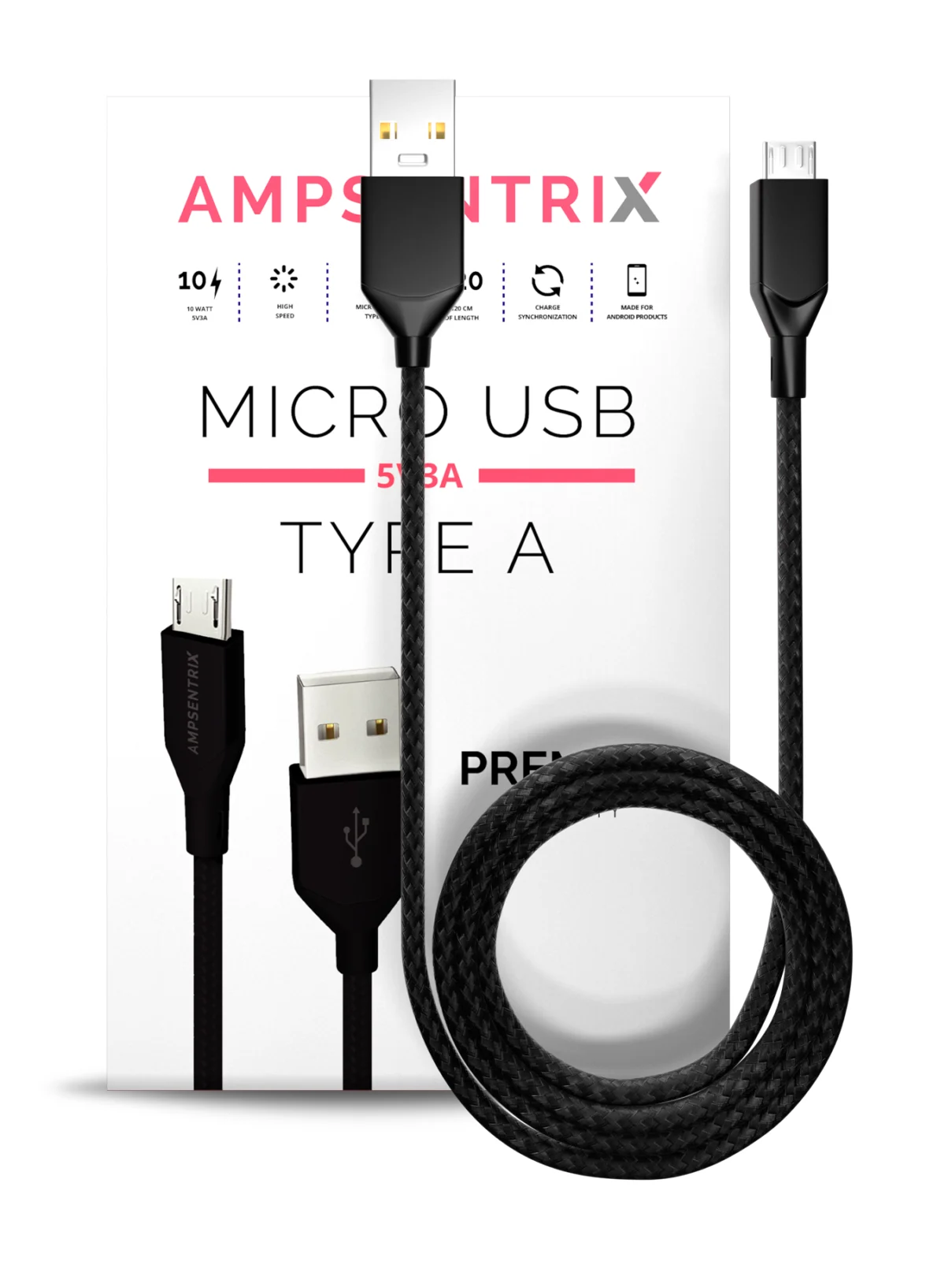 Micro USB To USB Type A Cable (1 m / 3 ft) (AmpSentrix Infinity) (Black) - Image 5