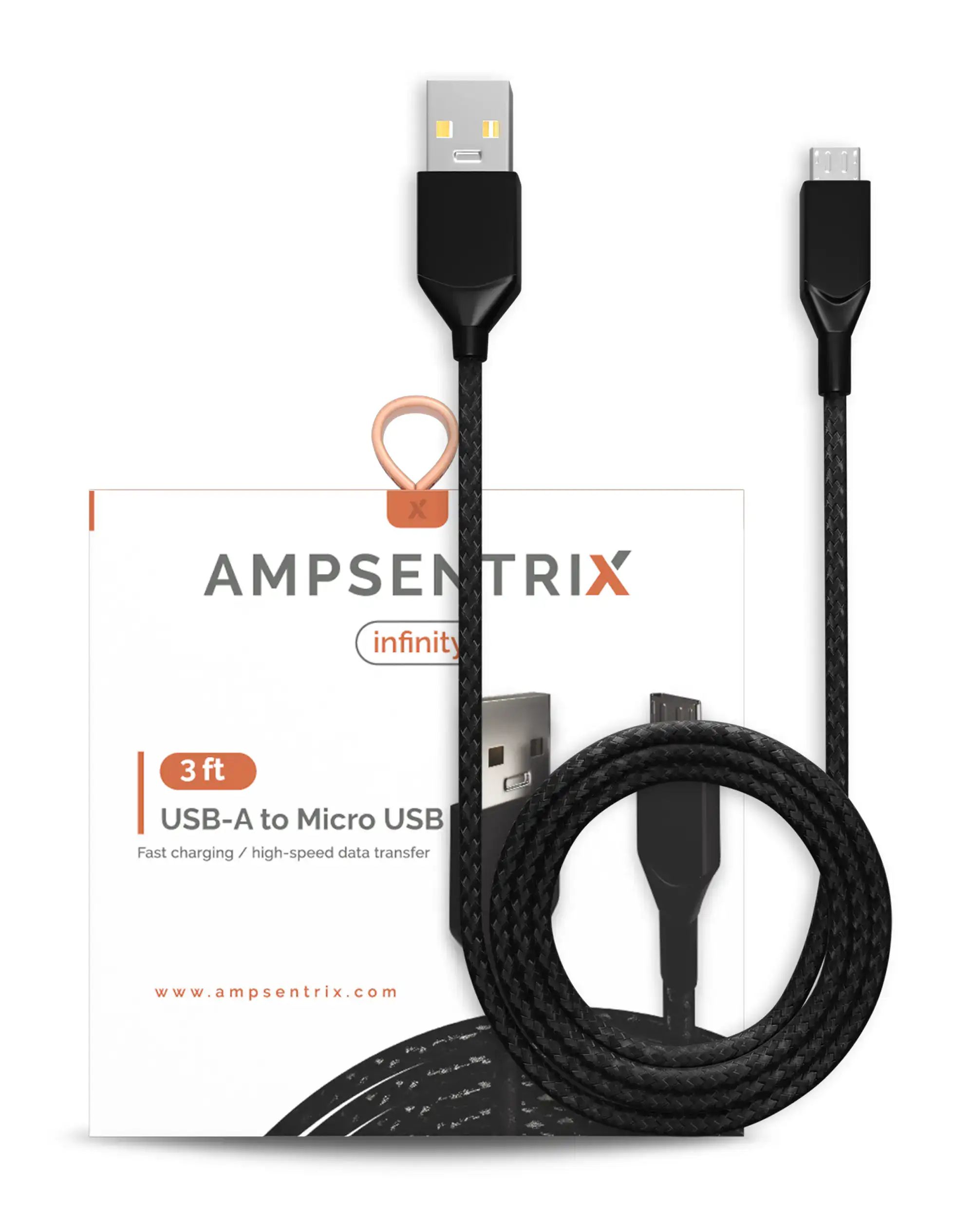 Micro USB To USB Type A Cable (1 m / 3 ft) (AmpSentrix Infinity) (Black) - Image 4