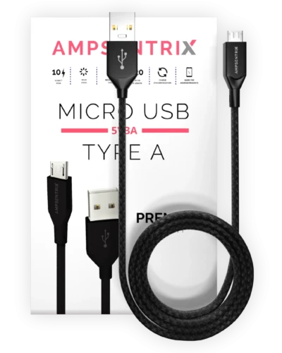 Micro USB To USB Type A Cable (1 m / 3 ft) (AmpSentrix Infinity) (Black)