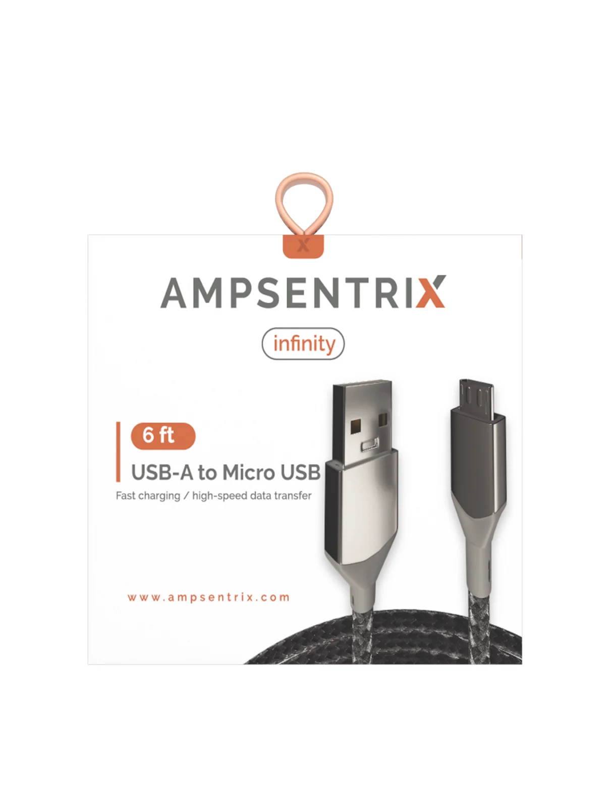Micro USB To USB Type A Cable (1.8 m / 6 ft) (AmpSentrix Infinity) (Silver) - Image 2