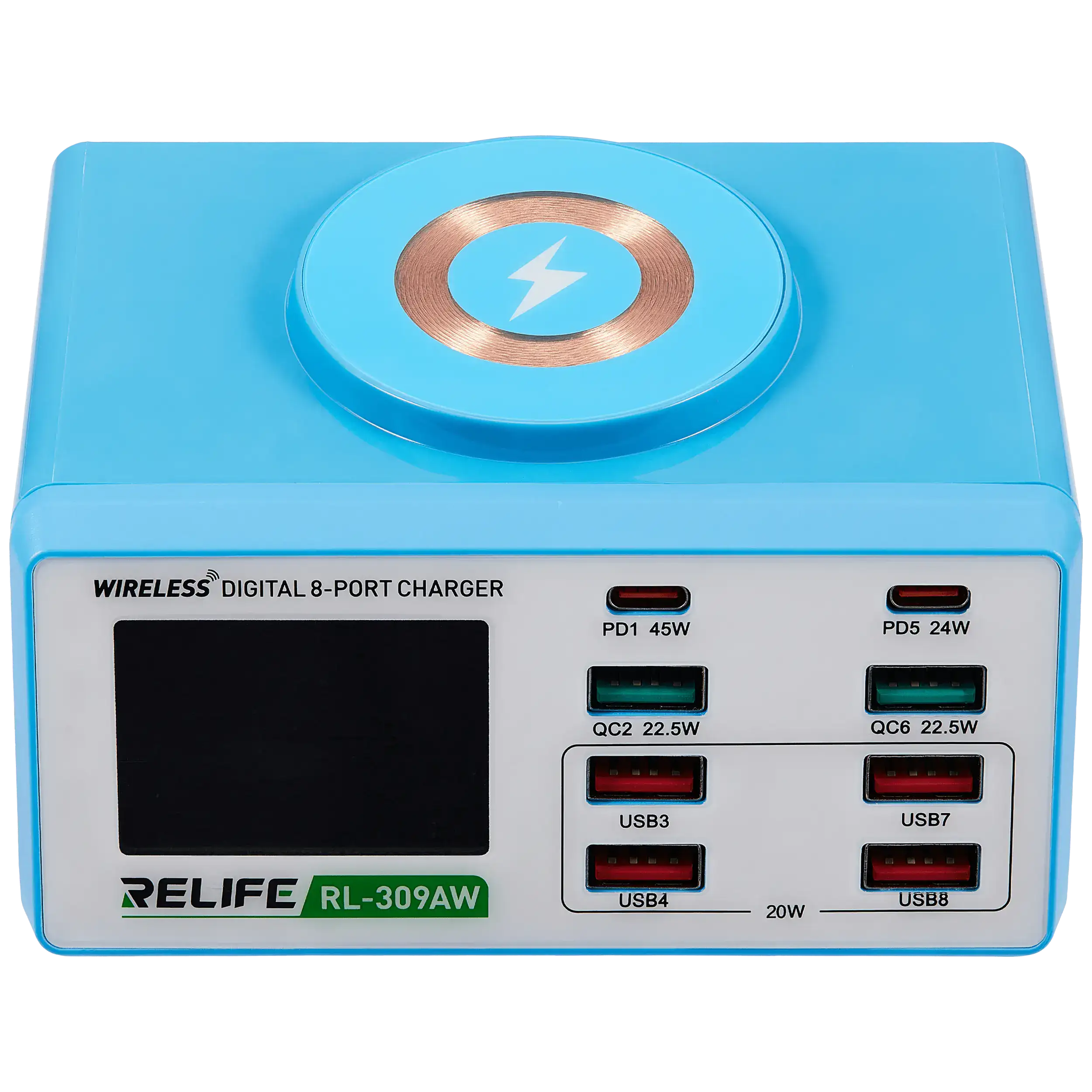 RL-309AW Wireless Digital Display 8-Port Charger 100W (Relife) - Image 2