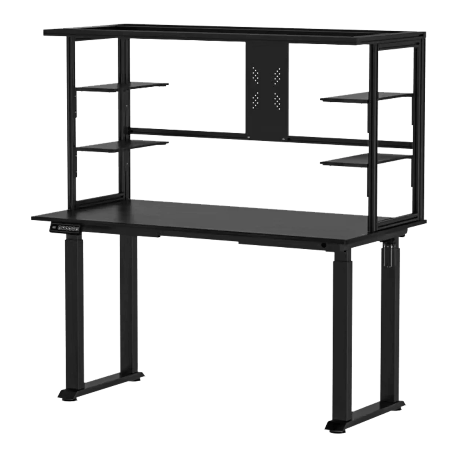 TBK-801 Electric Height Adjustable Repair Workbench With Overhead Lighting, Shelves & Monitor Mount, Heavy-Duty (68lb) (110V - 220V US Plug)