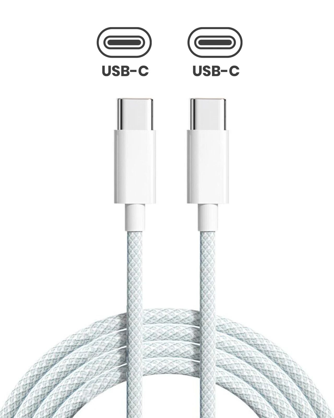 USB-C to C Braided Cable For iPhone / iPad (1 m / 3 ft) ( OEM Grade A) (Bulk Packaging)
