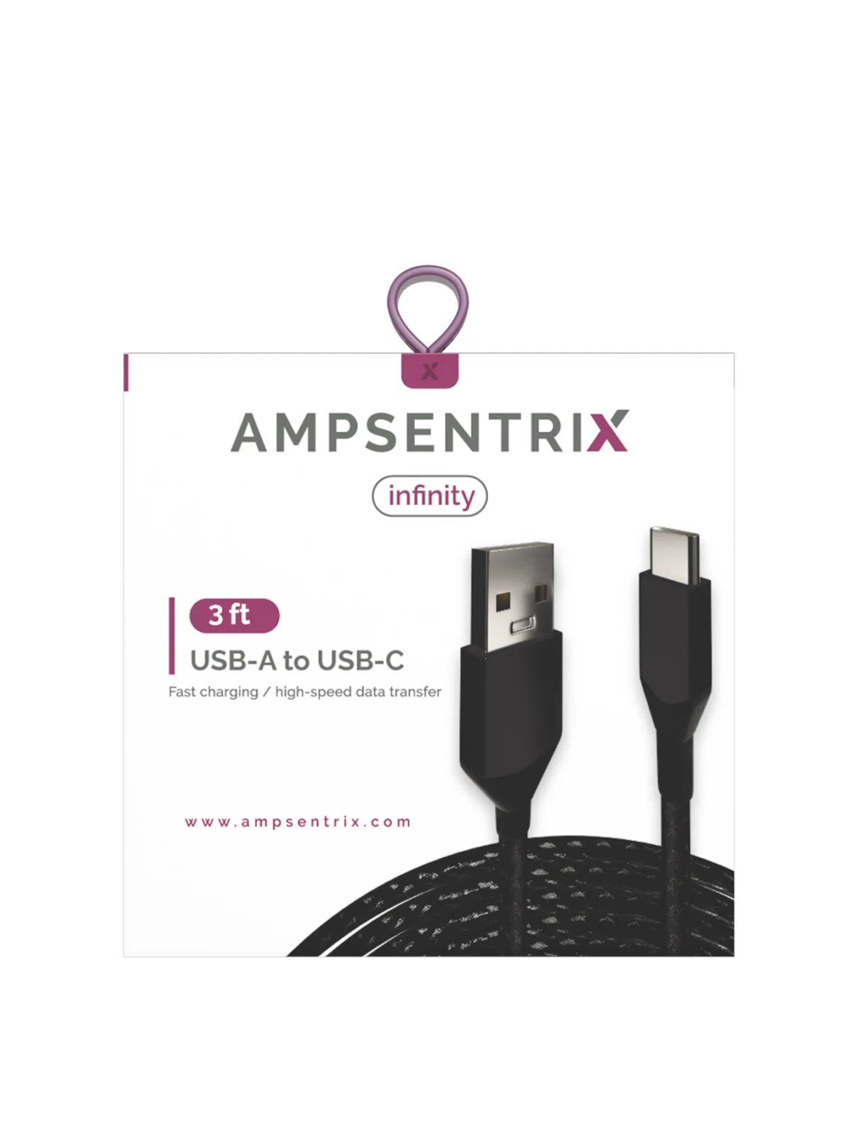 USB Type C To USB Type A Cable (1 m / 3 ft) (AmpSentrix Infinity) (Black)