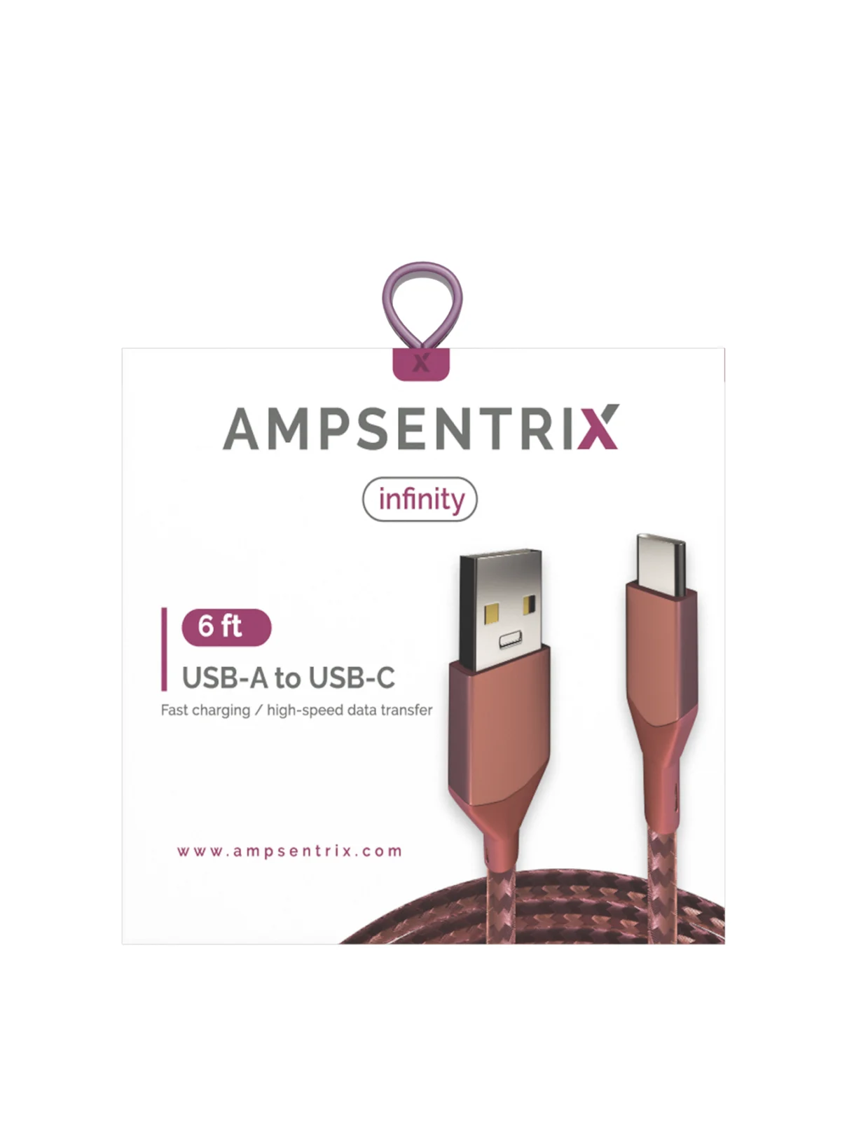 USB Type C To USB Type A Cable (1.8 m / 6 ft) (AmpSentrix Infinity) (Pink)