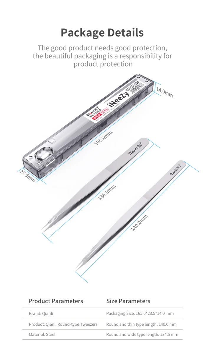 iNeeZy Handmade Non-Magnetic Stainless Tweezers (Silver - Thin) (Qianli) - Image 2