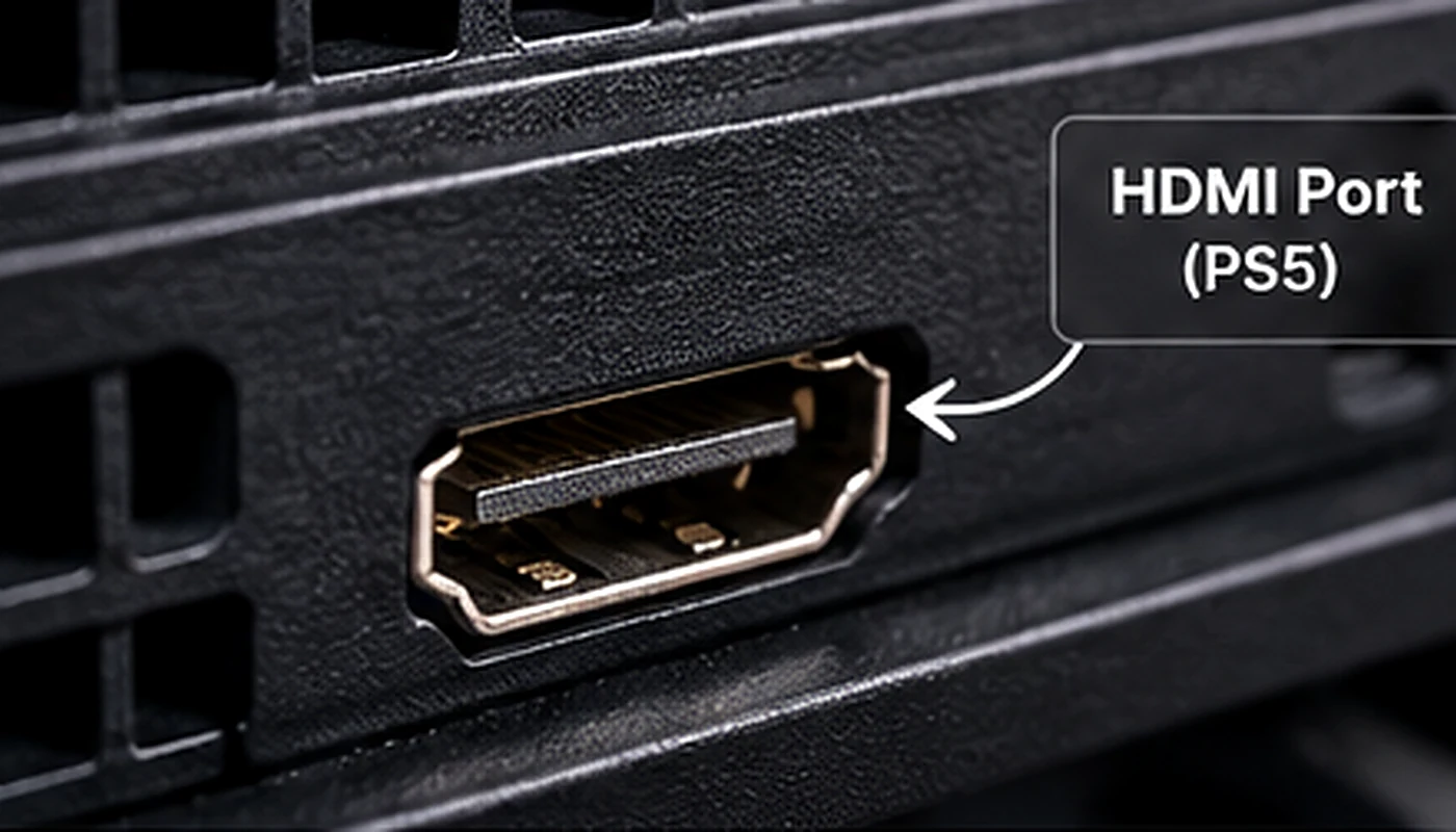 Close-up of a PS5 HDMI port inspected for damage